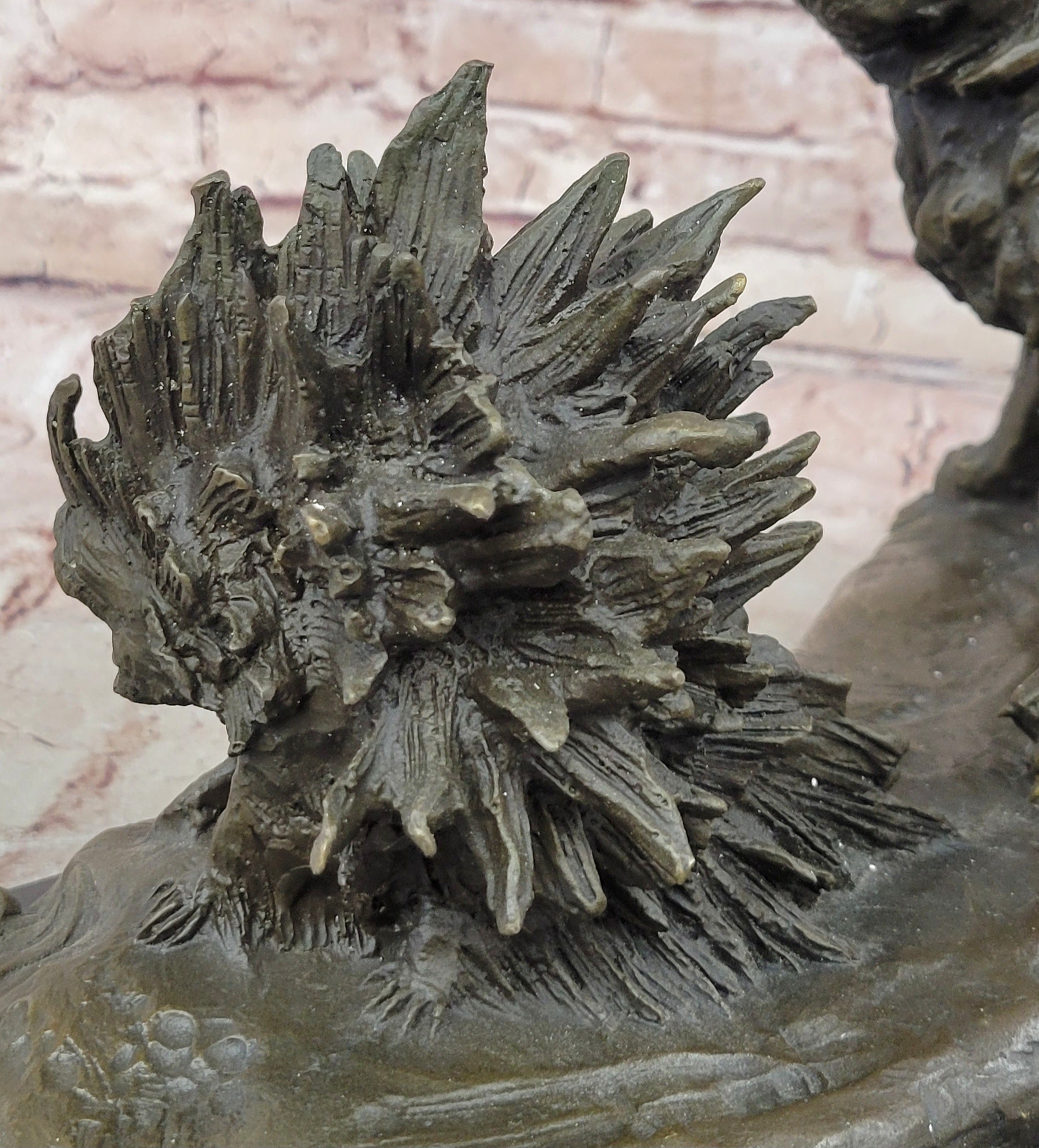 Lion vs. Porcupine Bronze Statue Sculpture Wildlife Art Decor on Marble Base