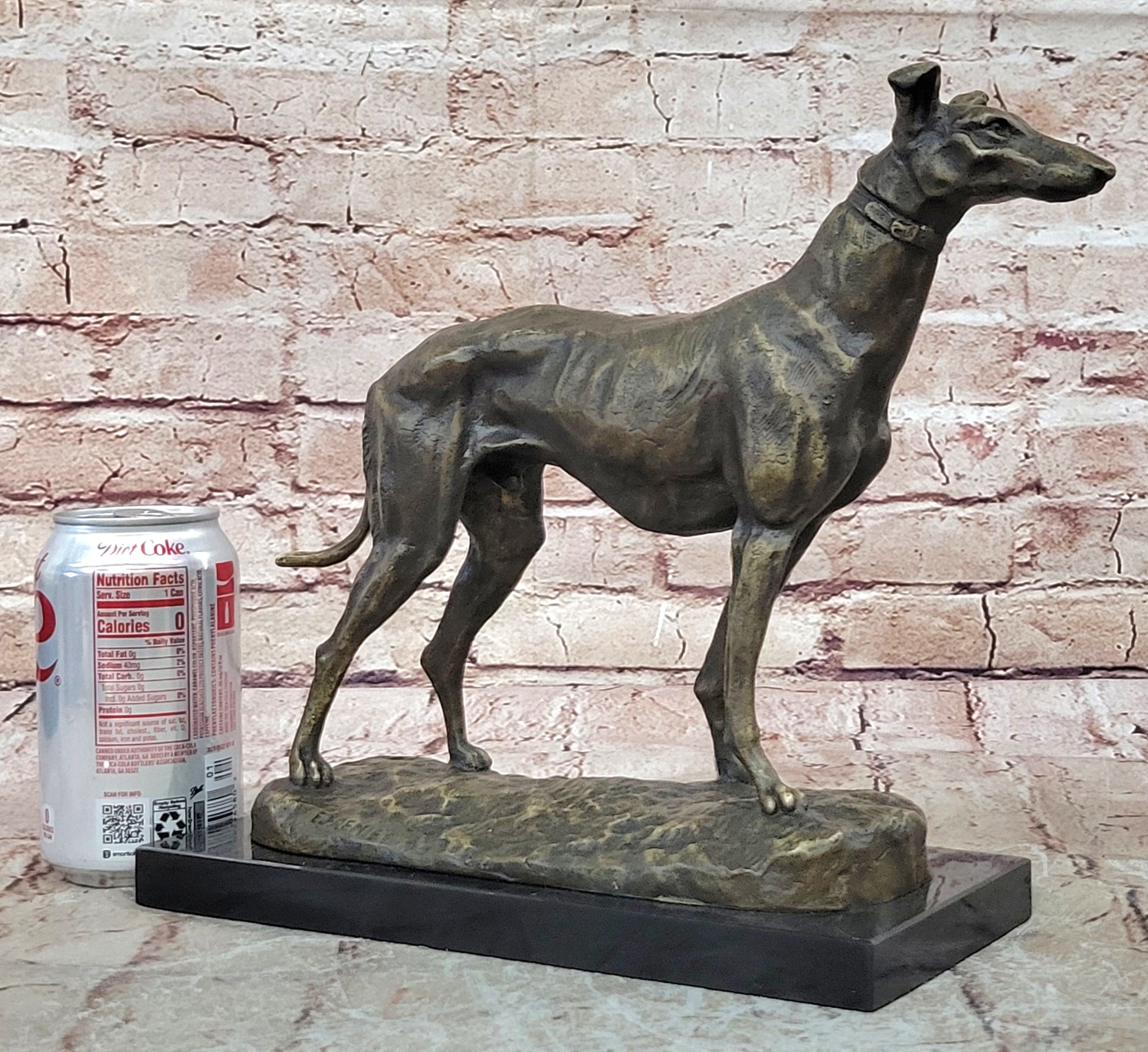 Greyhound Dog Bronze Metal Statue Sculpture Figure on Marble Base by Fremiet