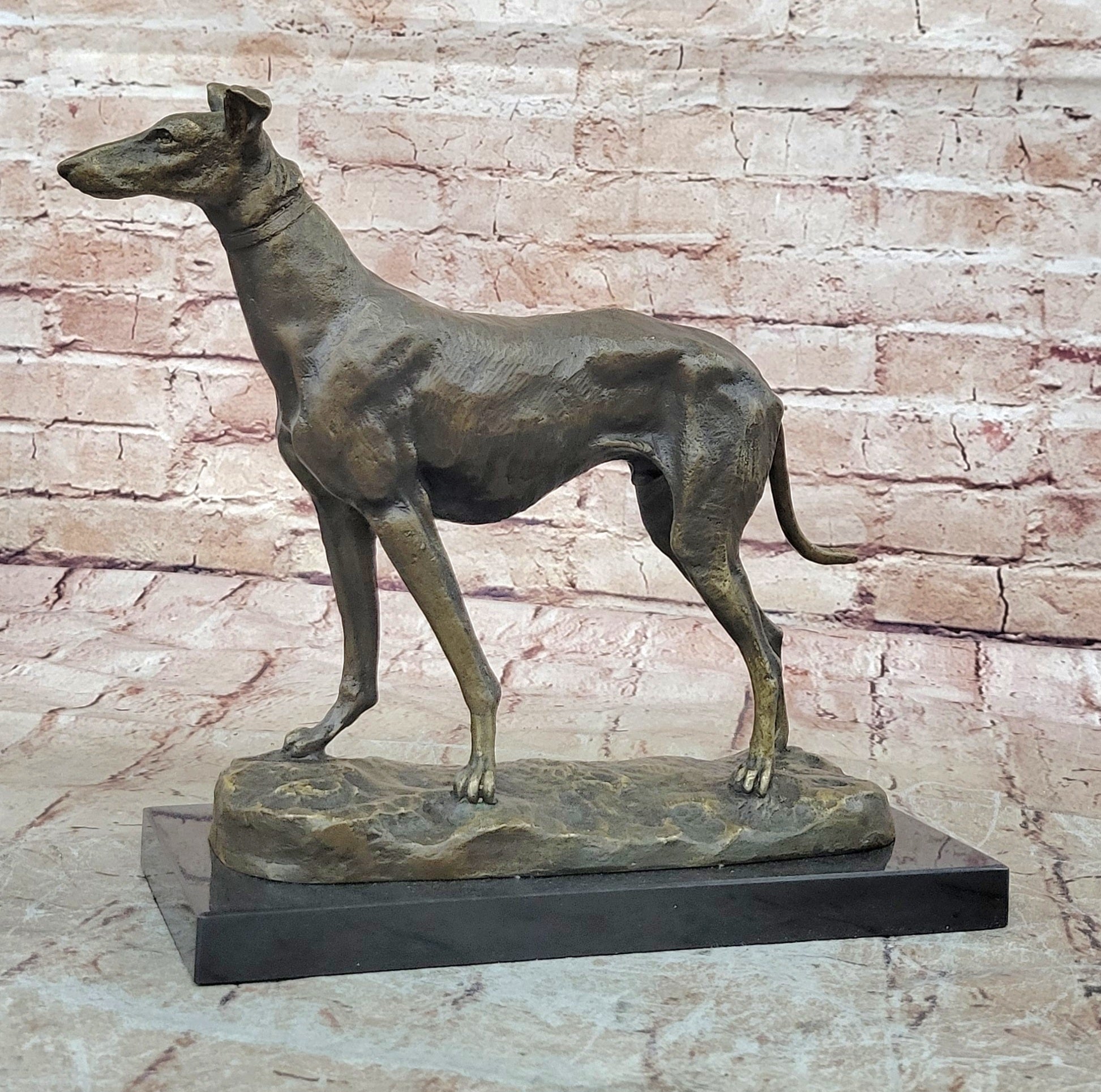 Greyhound Dog Bronze Metal Statue Sculpture Figure on Marble Base by Fremiet