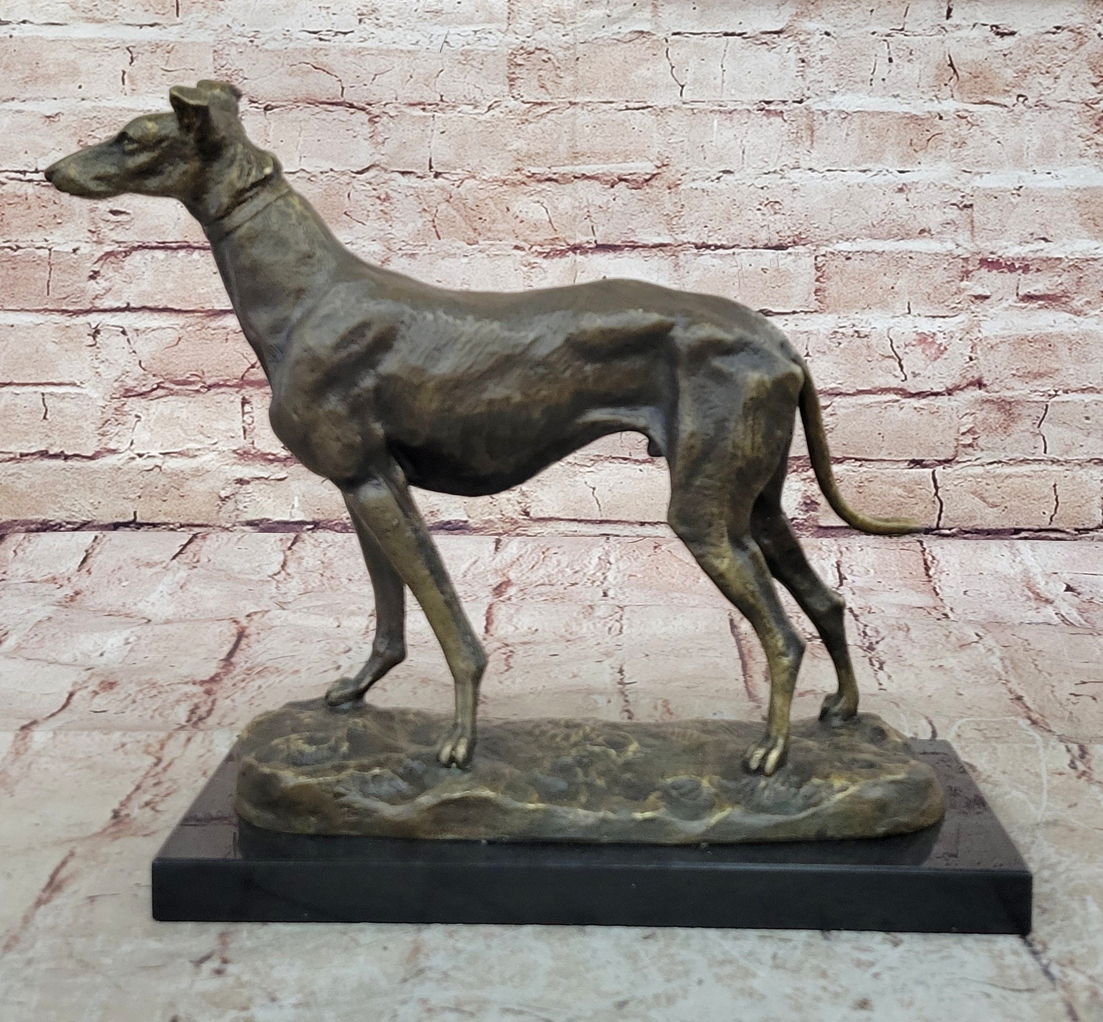 Greyhound Dog Bronze Metal Statue Sculpture Figure on Marble Base by Fremiet
