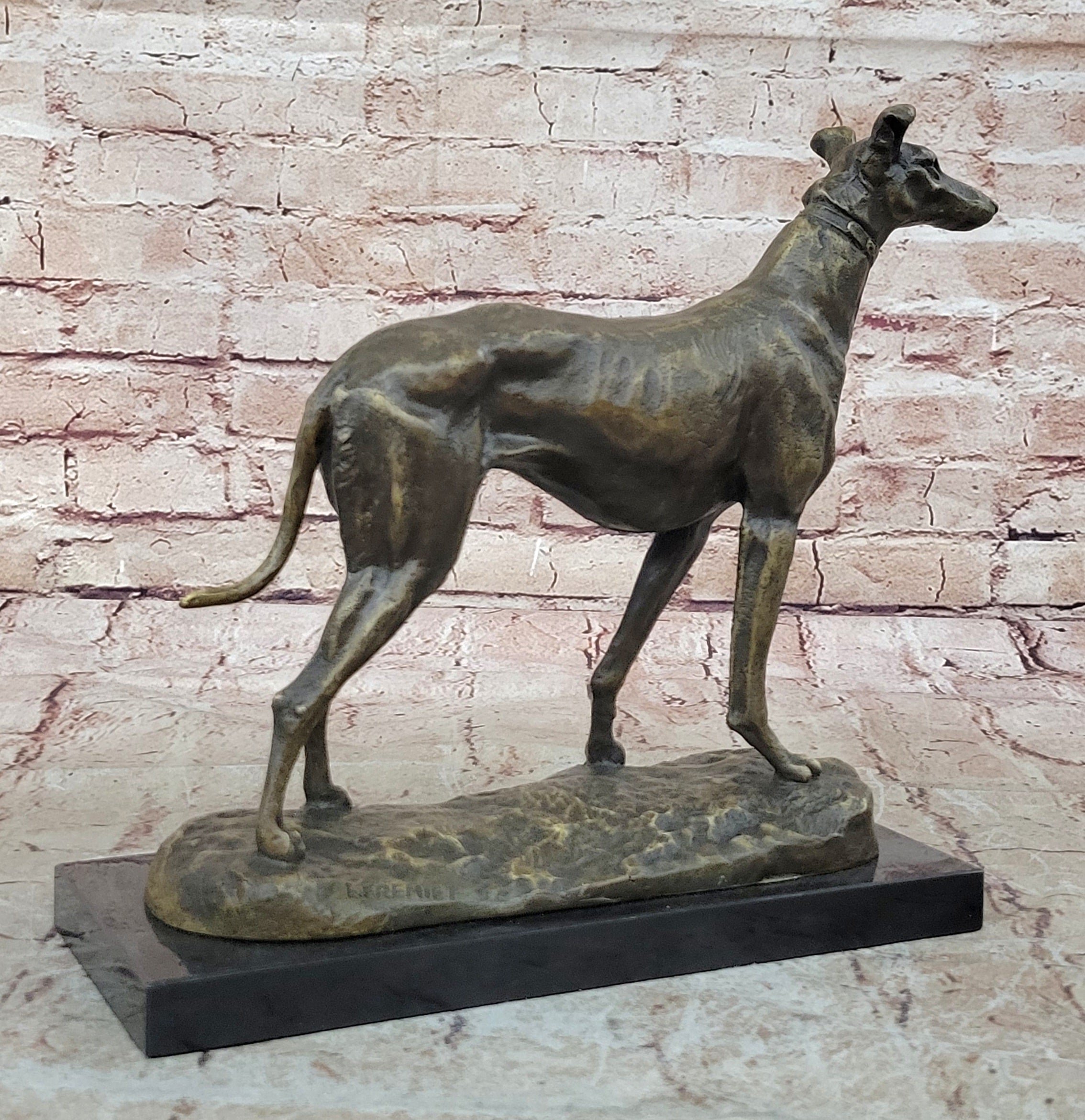 Greyhound Dog Bronze Metal Statue Sculpture Figure on Marble Base by Fremiet