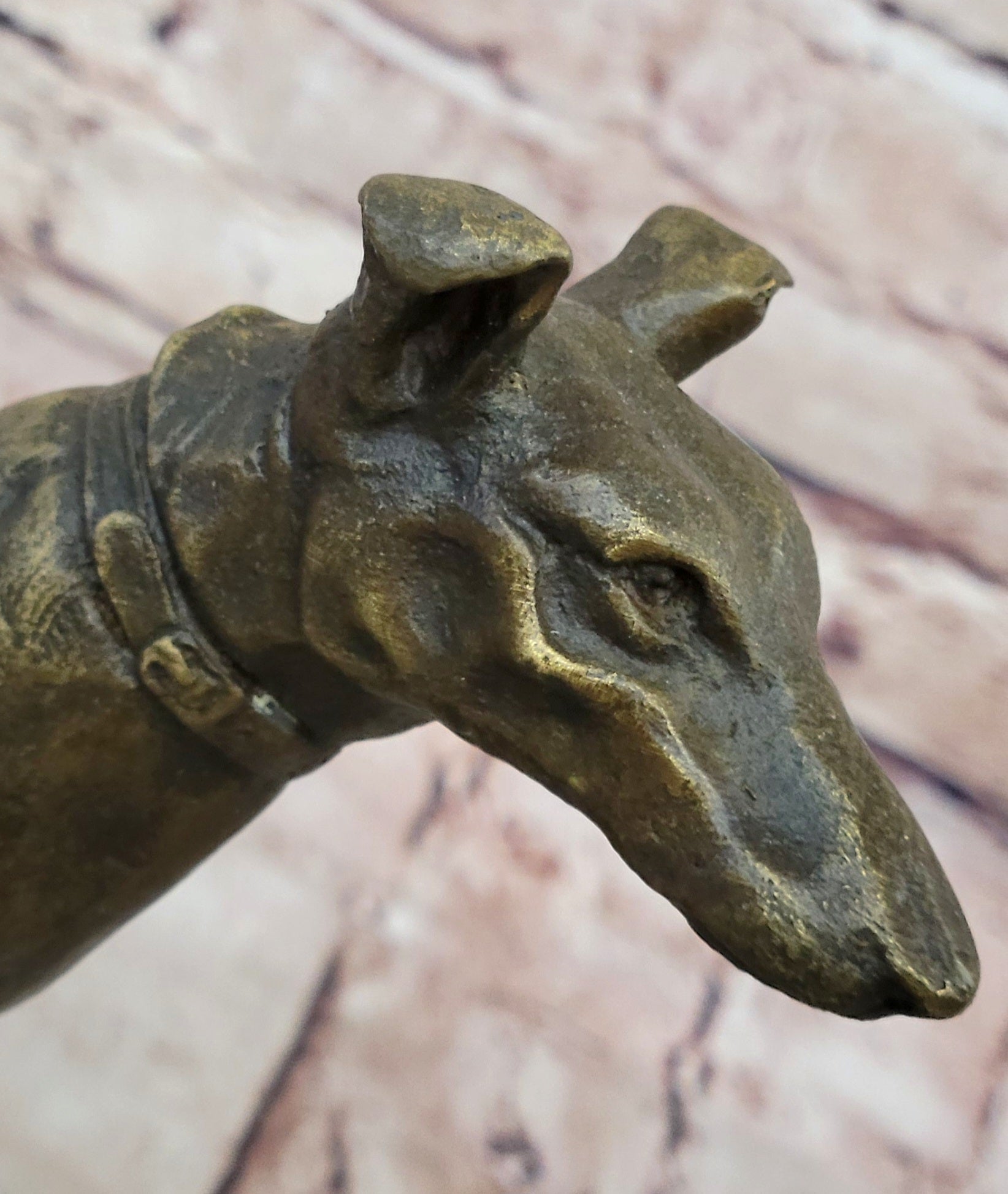Greyhound Dog Bronze Metal Statue Sculpture Figure on Marble Base by Fremiet