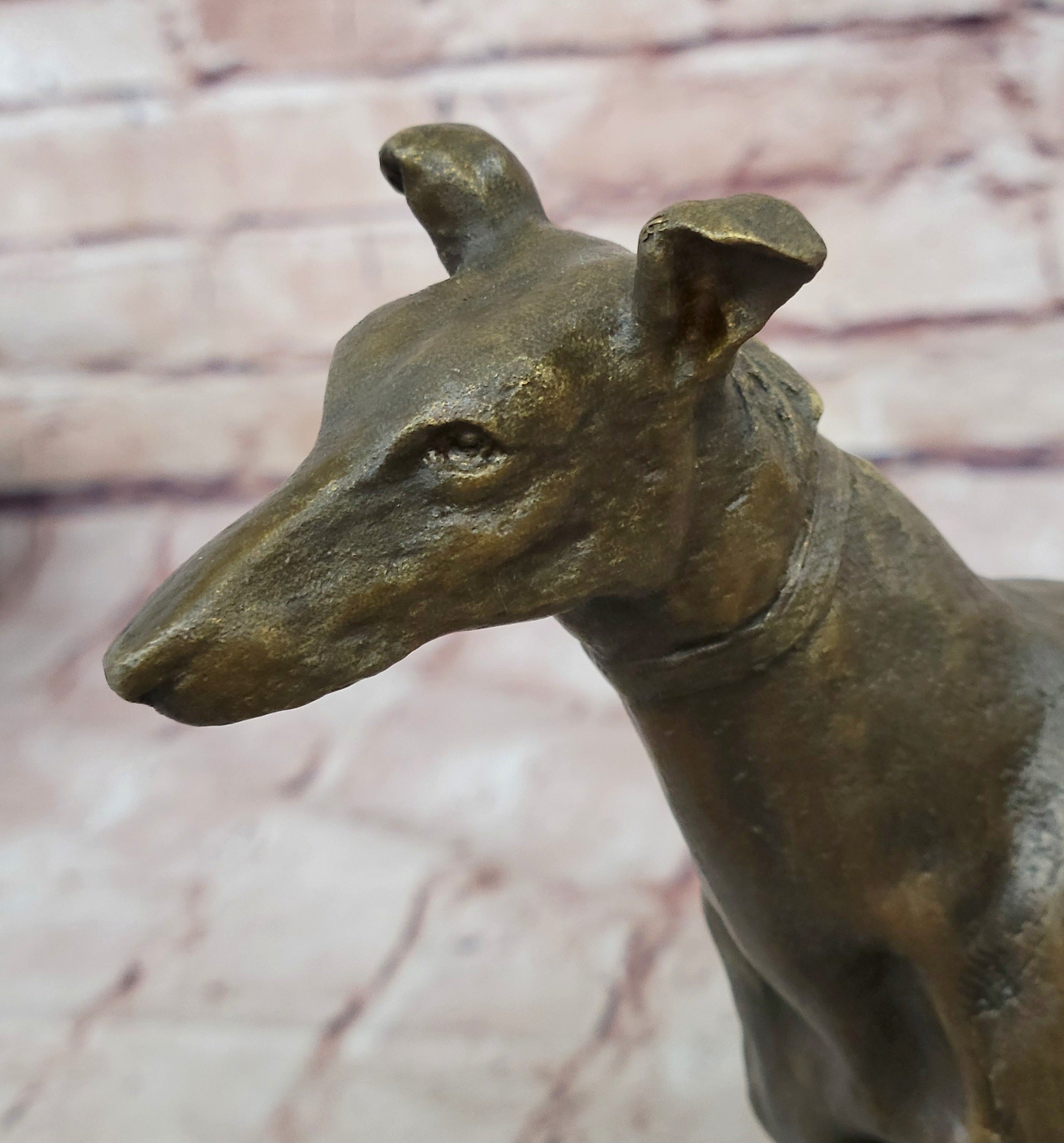 Greyhound Dog Bronze Metal Statue Sculpture Figure on Marble Base by Fremiet