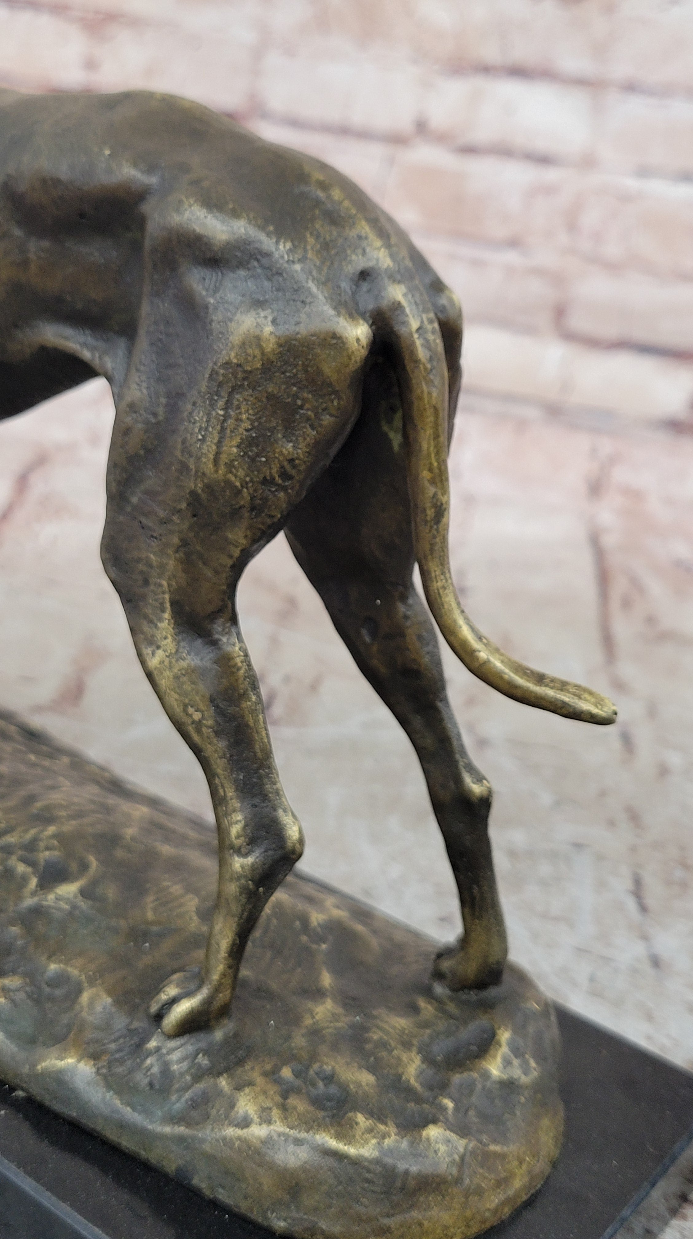 Greyhound Dog Bronze Metal Statue Sculpture Figure on Marble Base by Fremiet