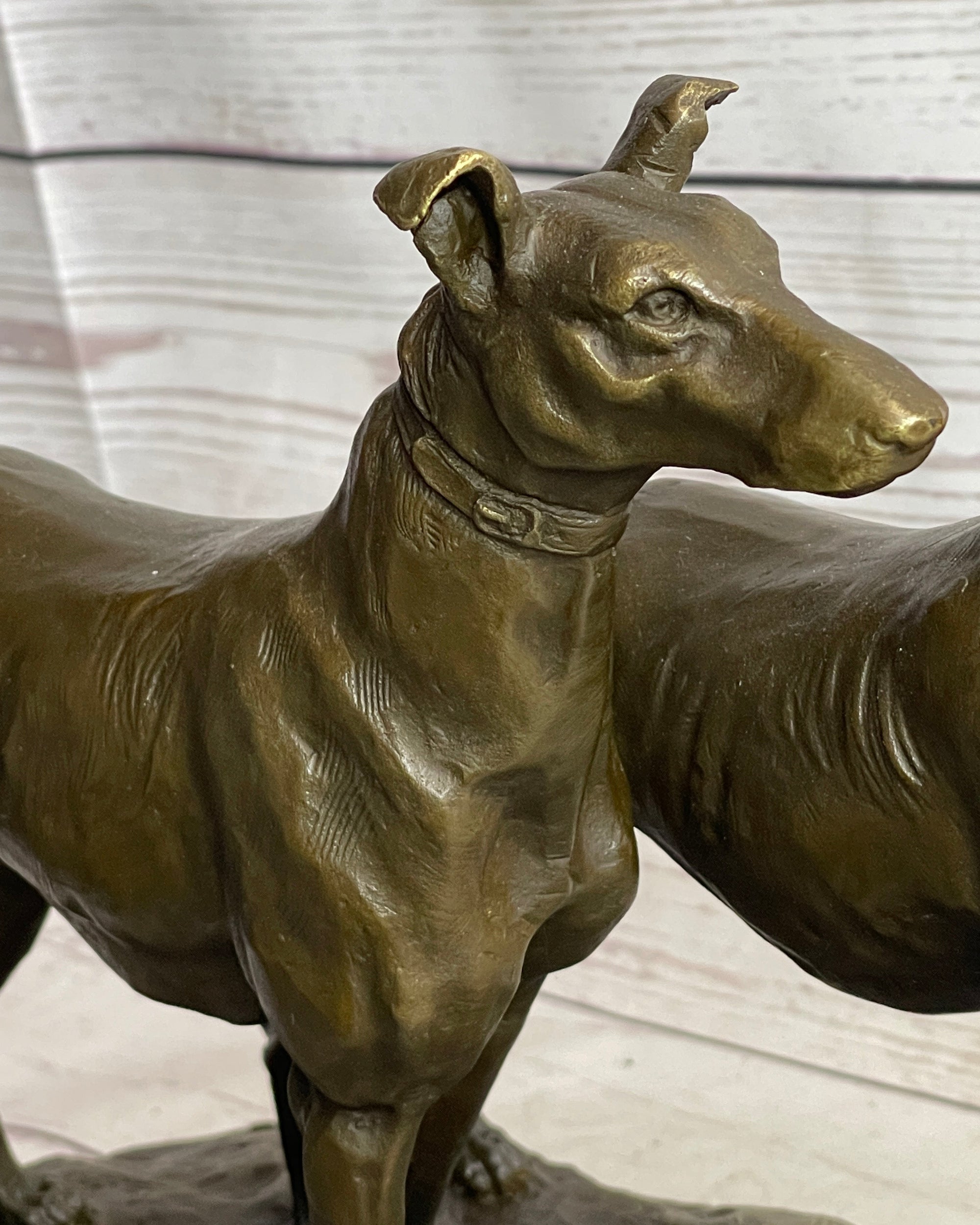 Pair of Greyhounds - Two Slender Racing Dogs Handmade Bronze Sculpture by Fremiet