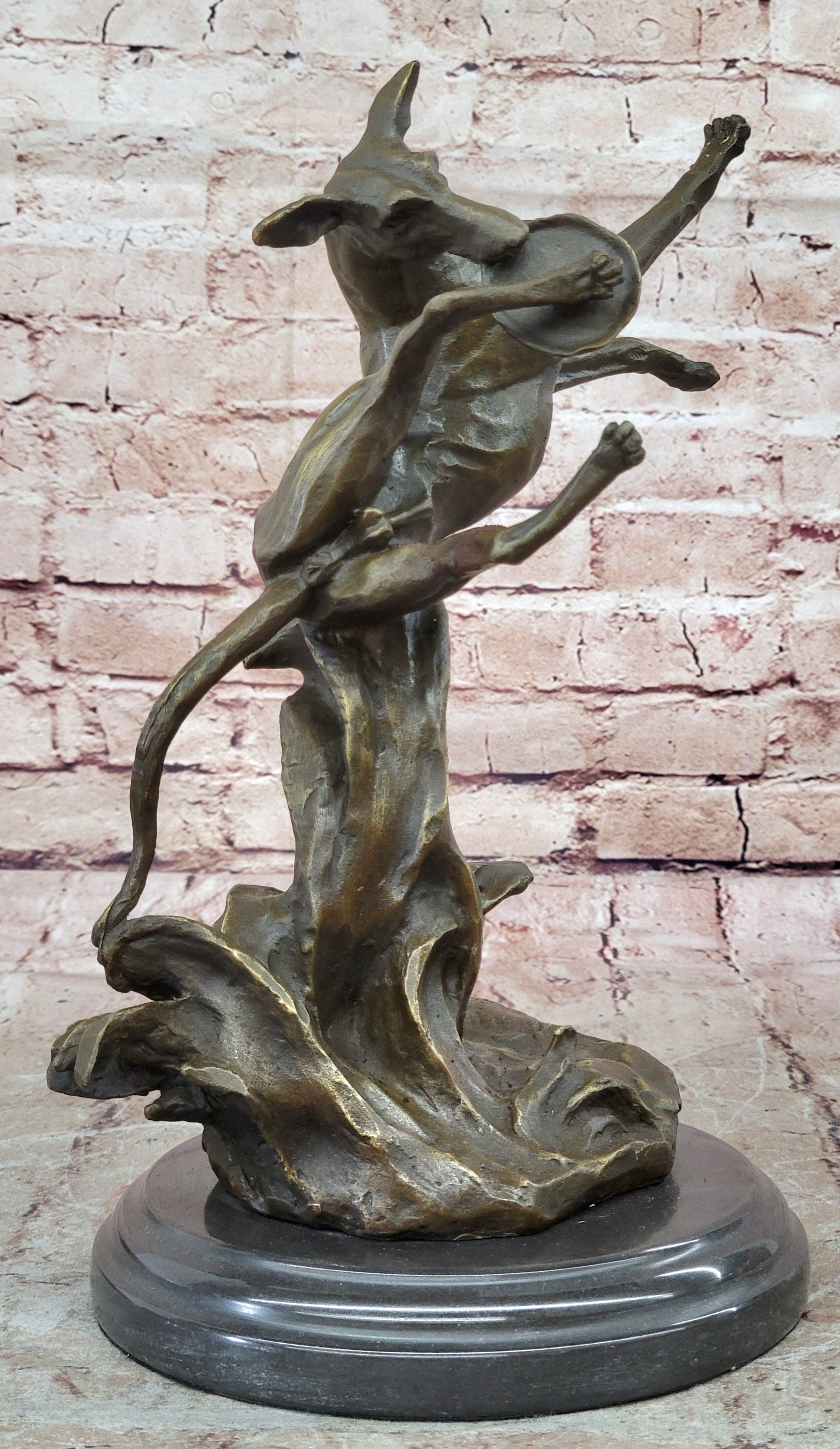 Puppy Dog Catching Frisbee Bronze Sculpture Statue Decor Original Art by Milo
