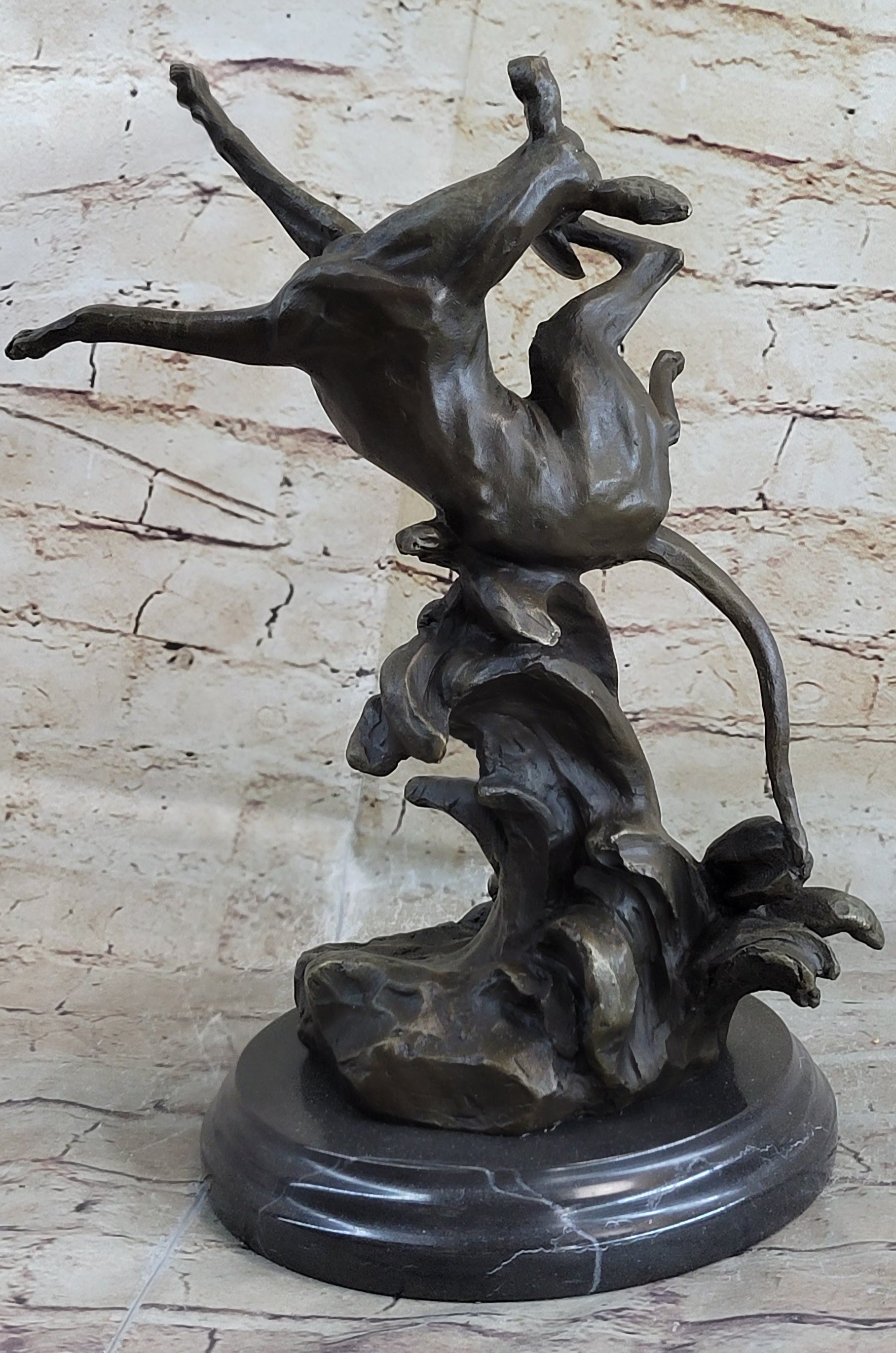 Puppy Dog Catching Frisbee Bronze Sculpture Statue Decor Original Art by Milo
