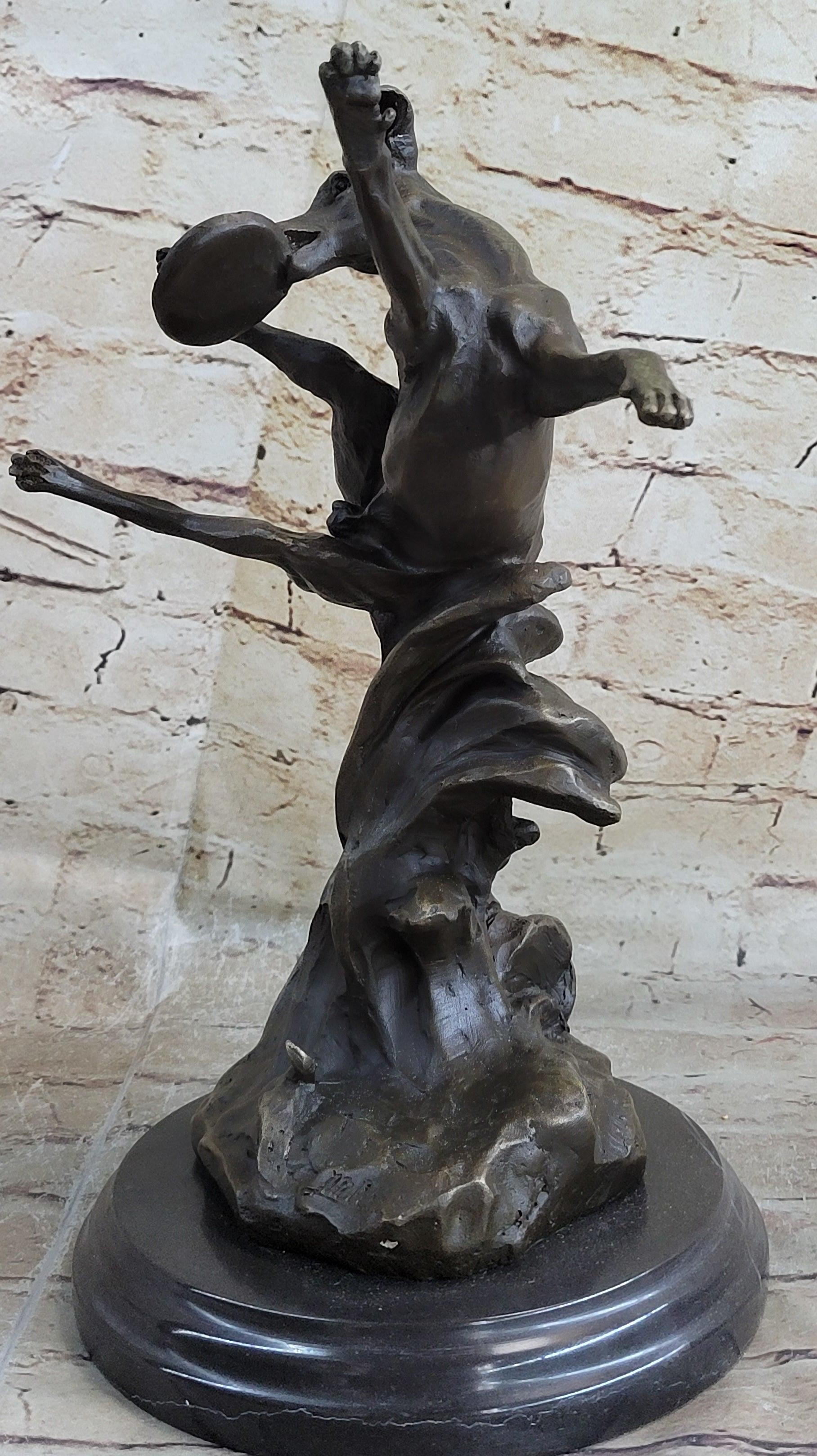 Puppy Dog Catching Frisbee Bronze Sculpture Statue Decor Original Art by Milo