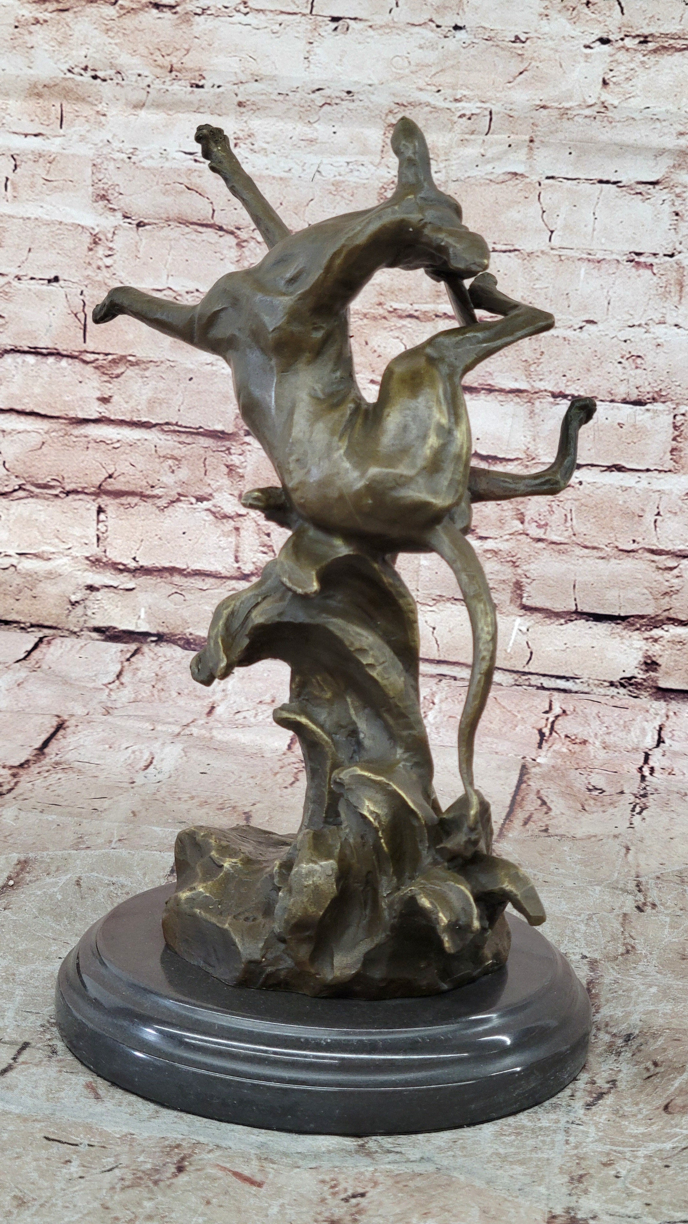 Puppy Dog Catching Frisbee Bronze Sculpture Statue Decor Original Art by Milo
