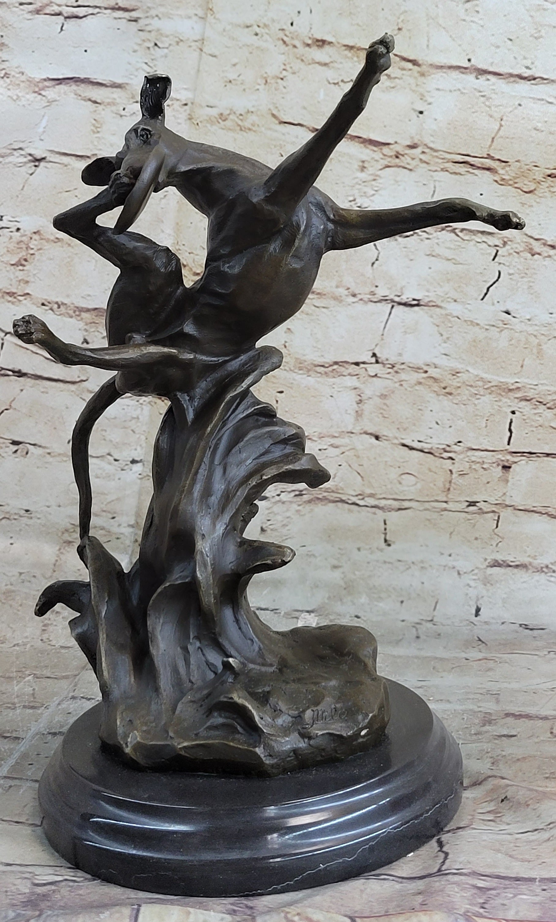 Puppy Dog Catching Frisbee Bronze Sculpture Statue Decor Original Art by Milo