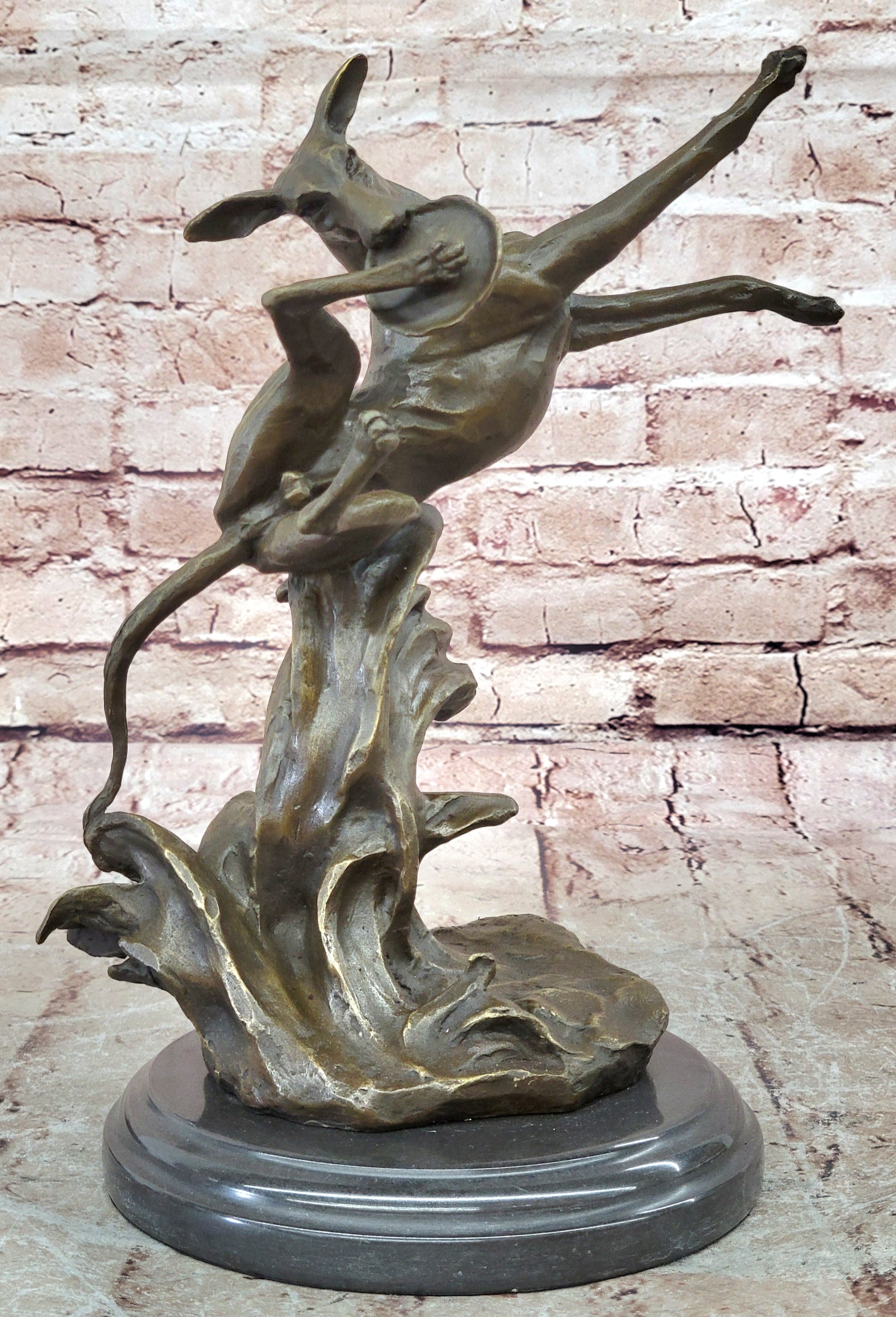 Puppy Dog Catching Frisbee Bronze Sculpture Statue Decor Original Art by Milo