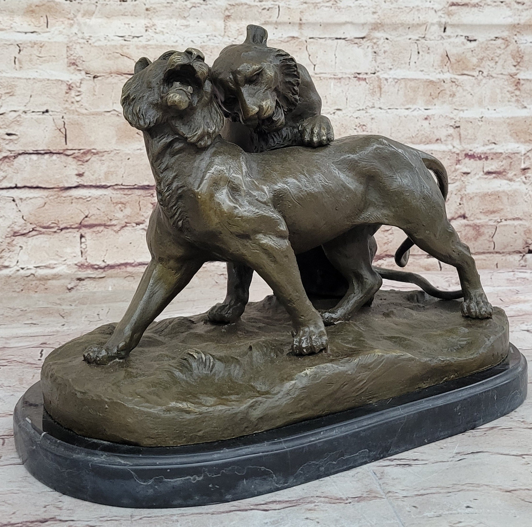 Charles Valton - Preludes to Love - Bronze Sculpture of Two Tigers on Marble Base