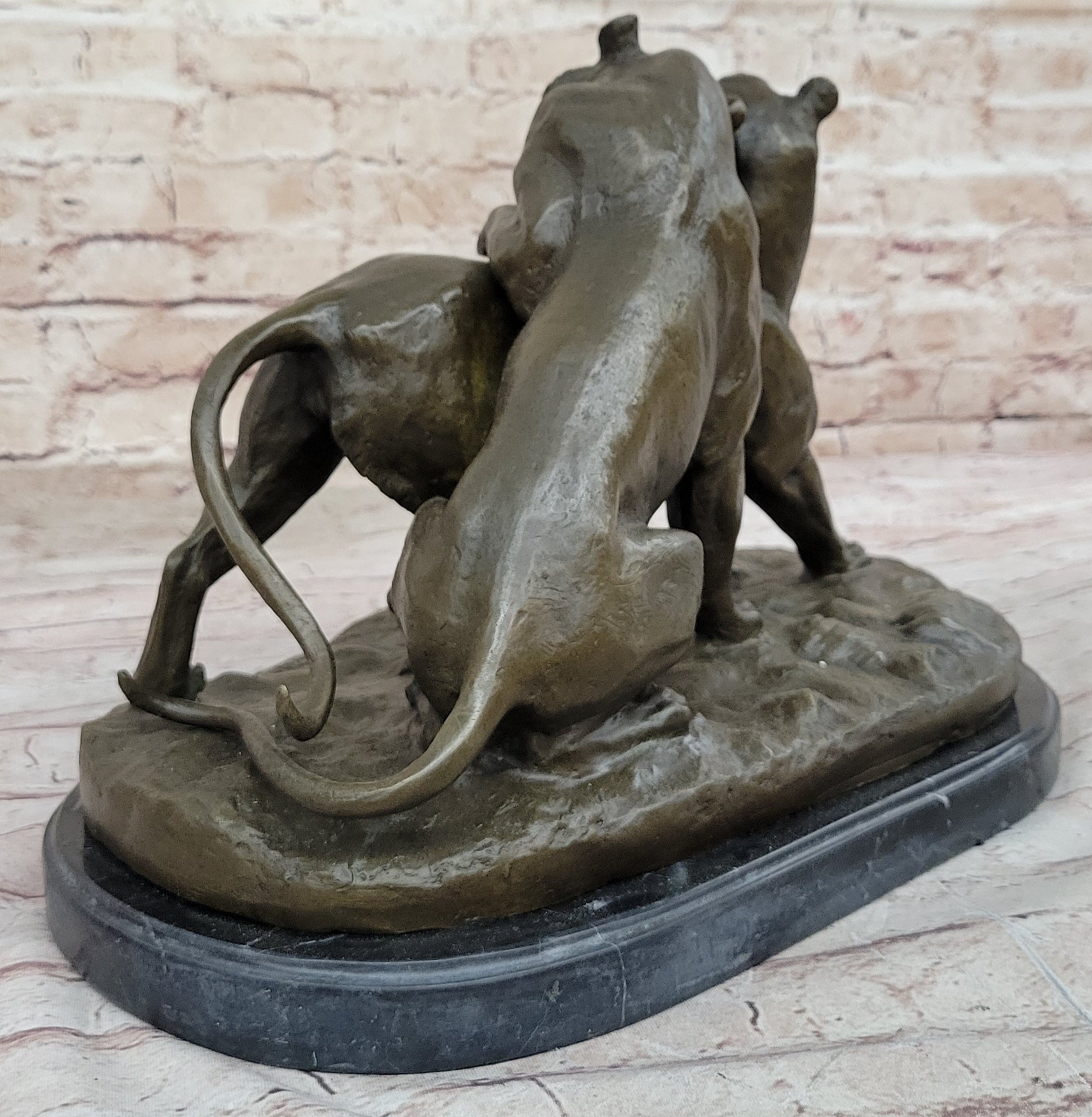 Charles Valton - Preludes to Love - Bronze Sculpture of Two Tigers on Marble Base