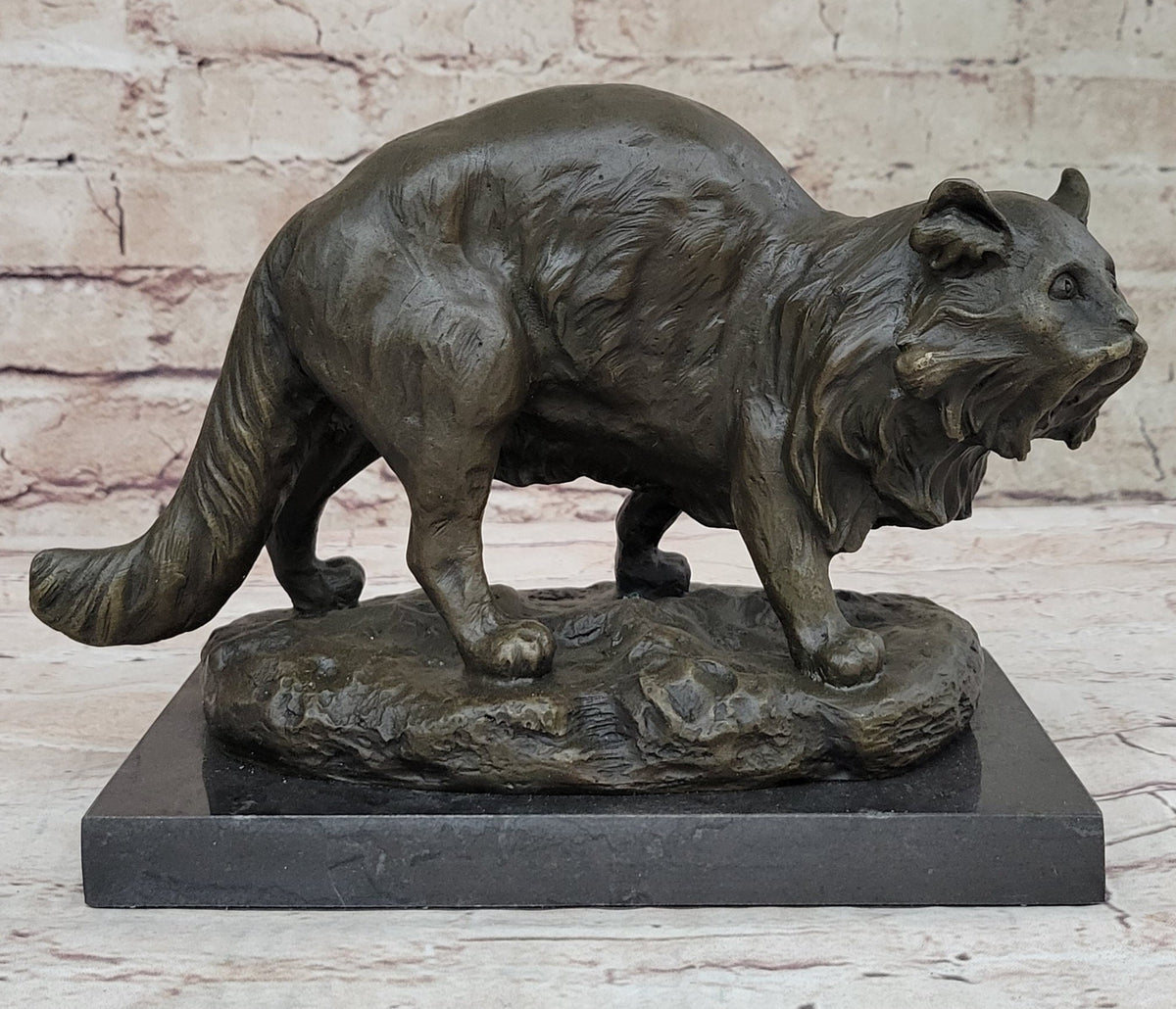 Persian Cat by Charles Emile Jonchery Bronze Sculpture Figurine Collectible 7" x 9.5"