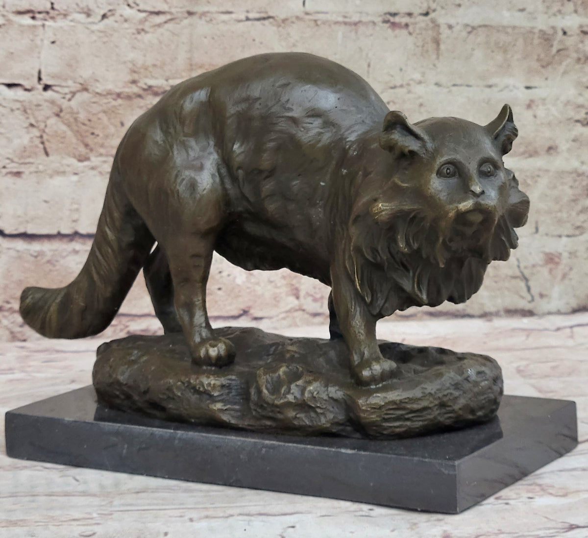 Persian Cat by Charles Emile Jonchery Bronze Sculpture Figurine Collectible 7" x 9.5"