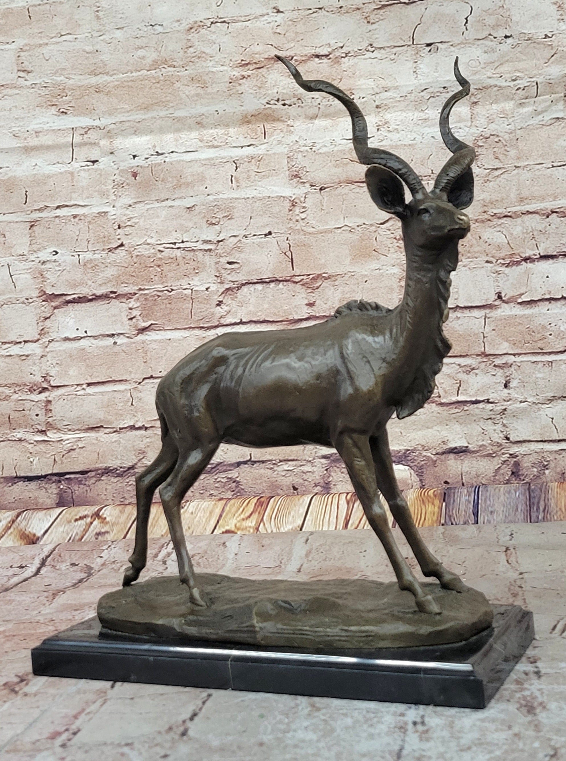 Kudu Antelope Gazelle African Deer Bronze Sculpture Statue Figure on Marble base