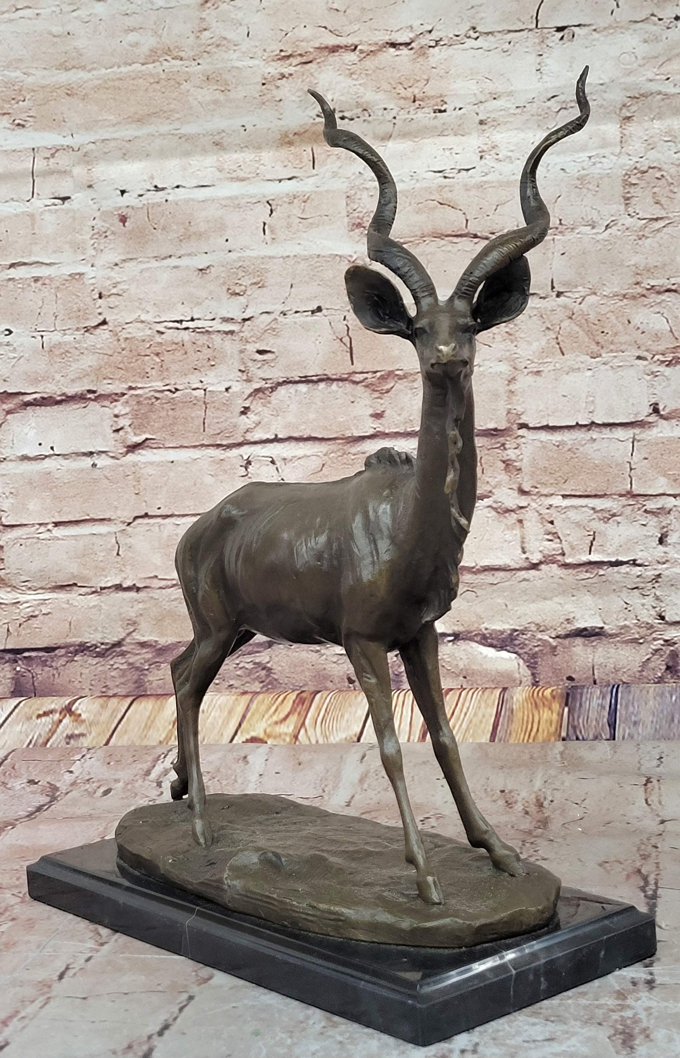 Kudu Antelope Gazelle African Deer Bronze Sculpture Statue Figure on Marble base