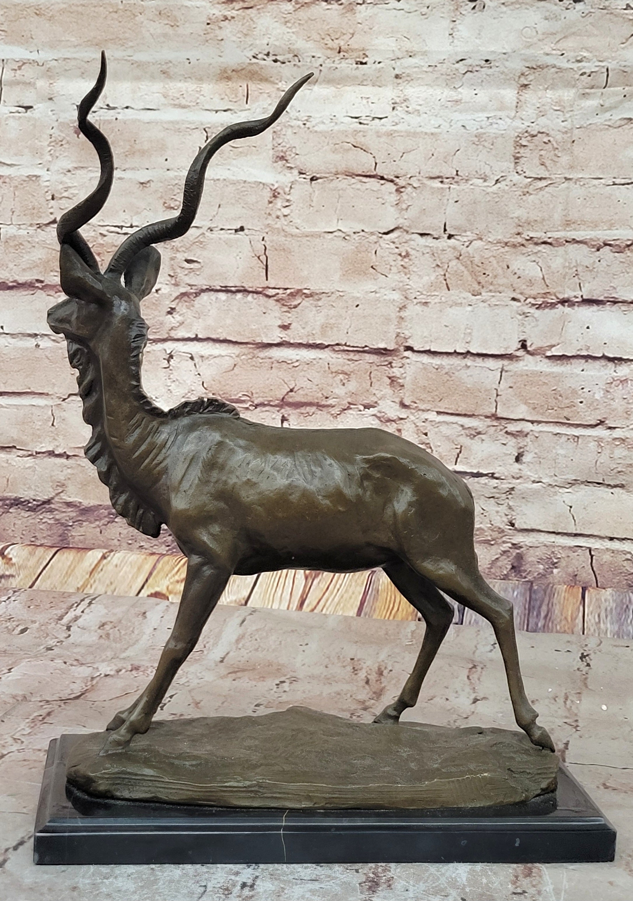 Kudu Antelope Gazelle African Deer Bronze Sculpture Statue Figure on Marble base
