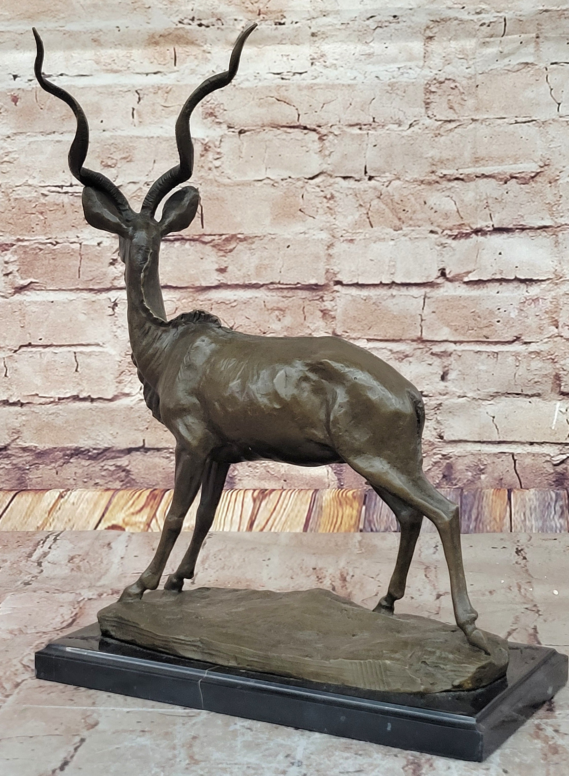 Kudu Antelope Gazelle African Deer Bronze Sculpture Statue Figure on Marble base