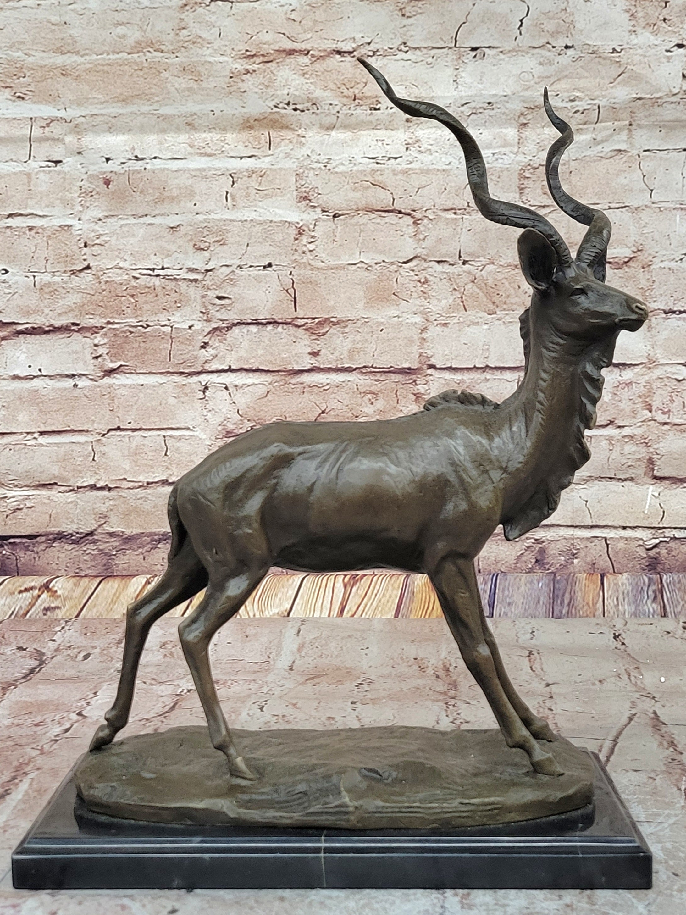 Kudu Antelope Gazelle African Deer Bronze Sculpture Statue Figure on Marble base