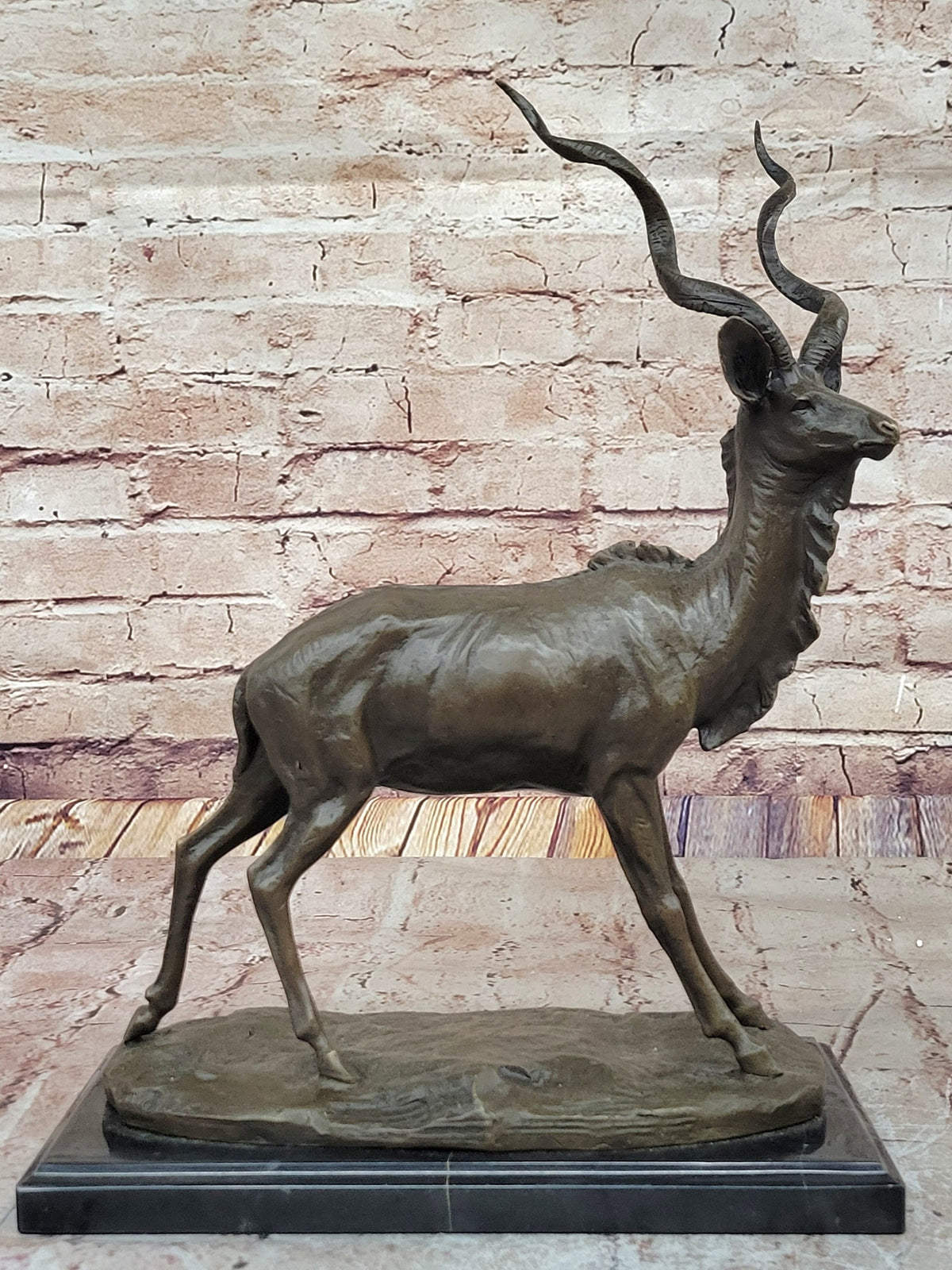 Kudu Antelope Gazelle African Deer Bronze Sculpture Statue Figure on Marble base