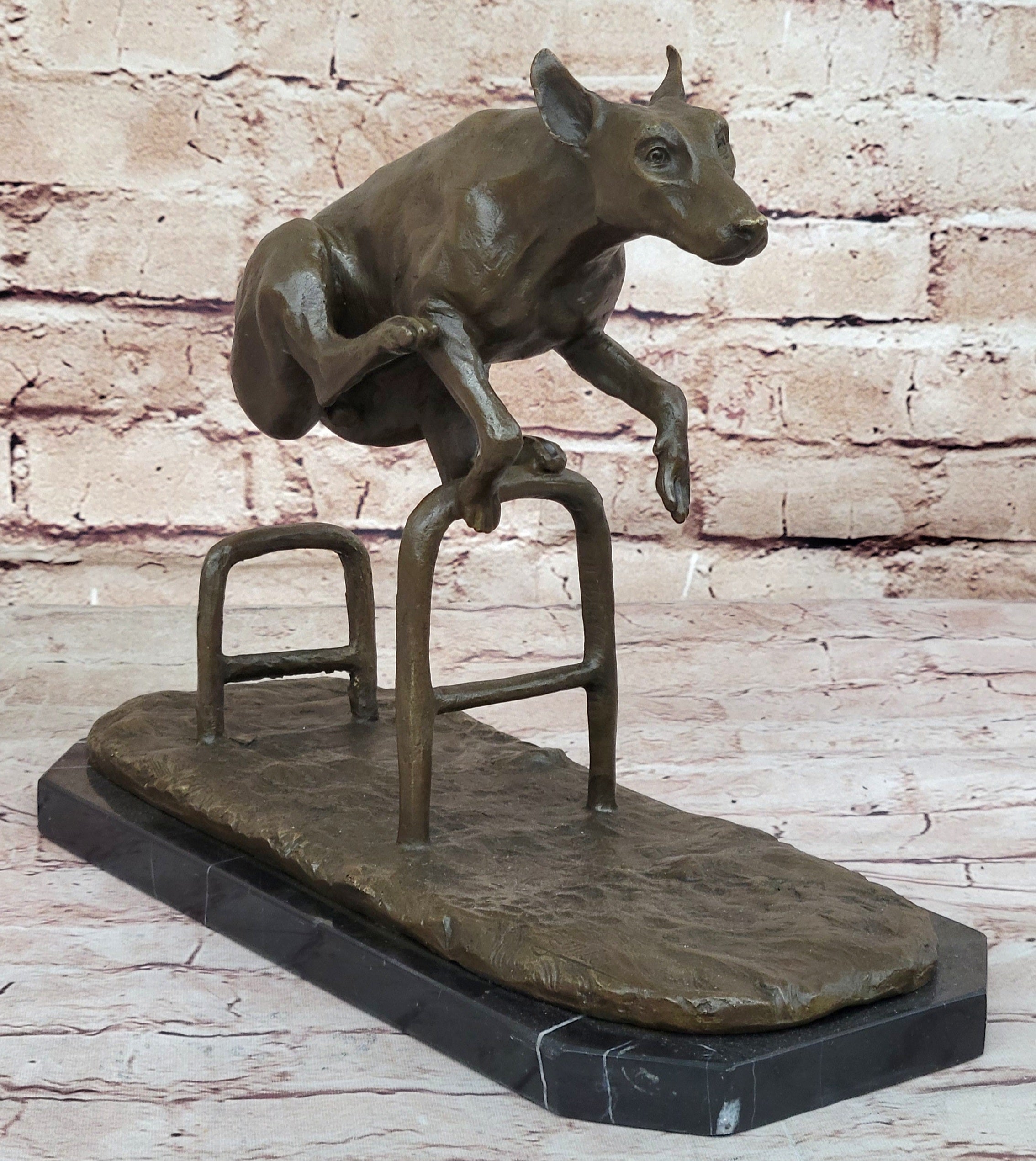 Dog Jumping Hurdle Bronze Sculpture Show Competition Trophy Original Art