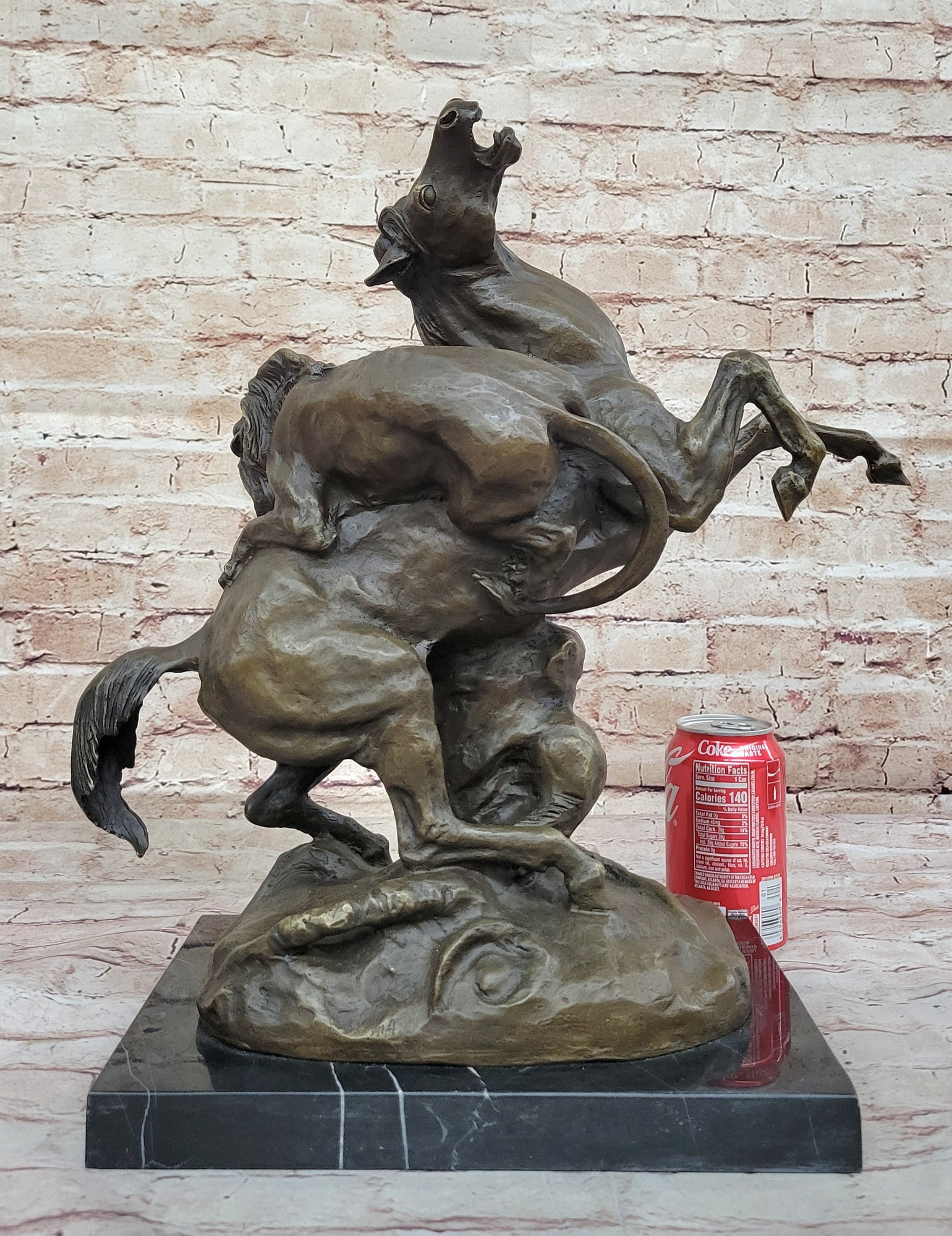 Lion Attacking Horse - Bronze Metal Sculpture by Antoine Barye on Marble Base