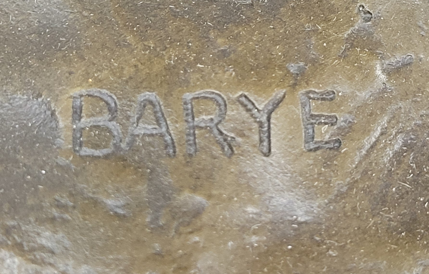 Lion Attacking Horse - Bronze Metal Sculpture by Antoine Barye on Marble Base