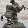 Lion Attacking Horse - Bronze Metal Sculpture by Antoine Barye on Marble Base