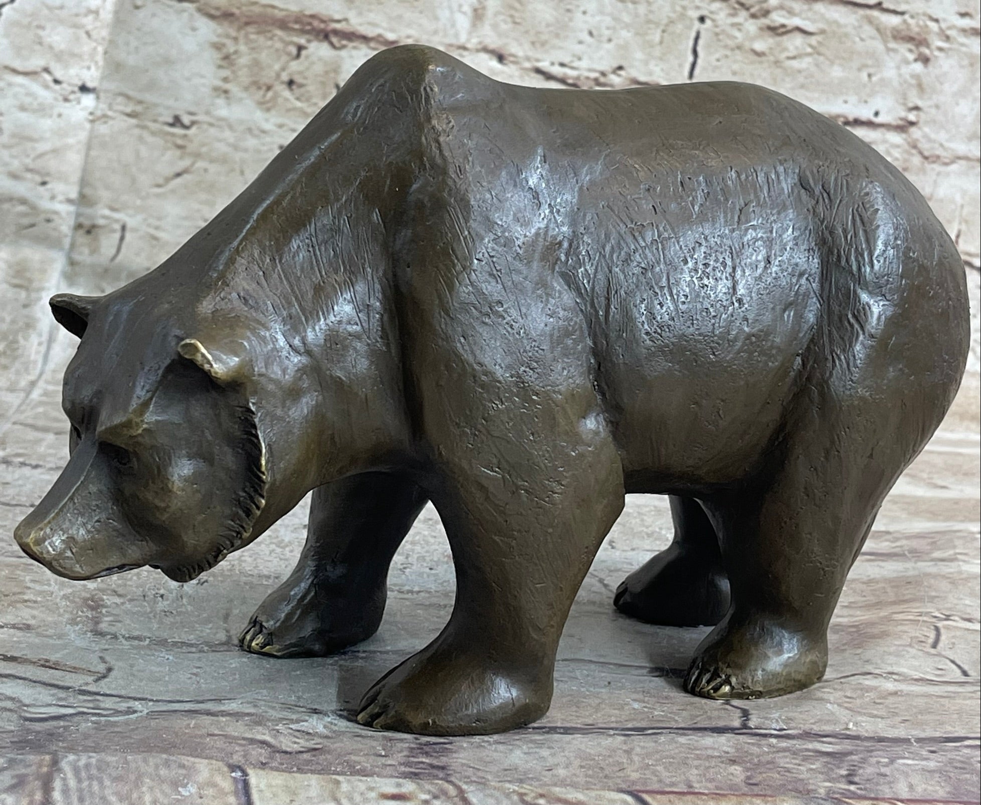 Bronze Sculpture Black Grizzly Bear Mother Cubs Animal Figurine Hand Made Statue