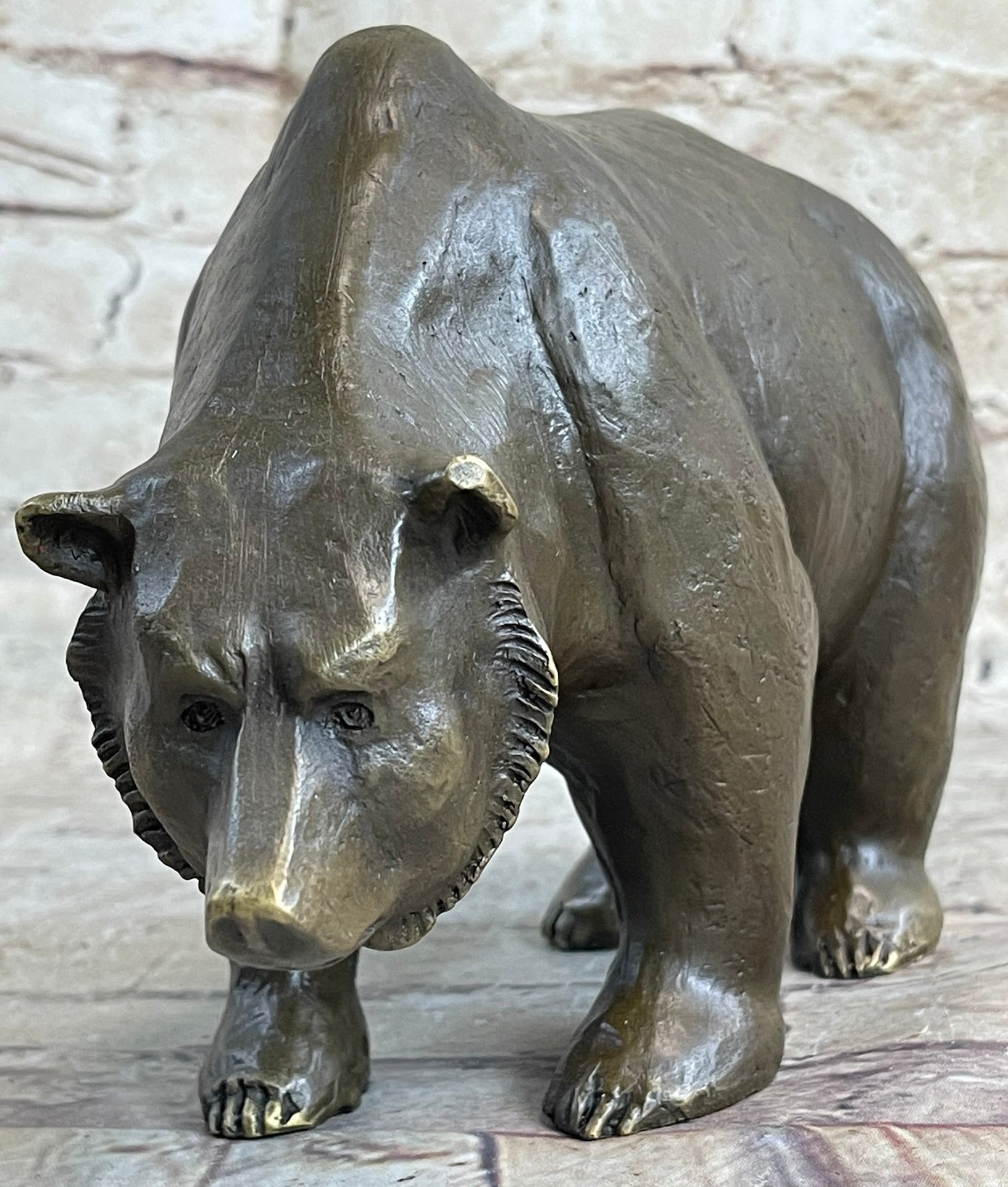 Bronze Sculpture Black Grizzly Bear Mother Cubs Animal Figurine Hand Made Statue