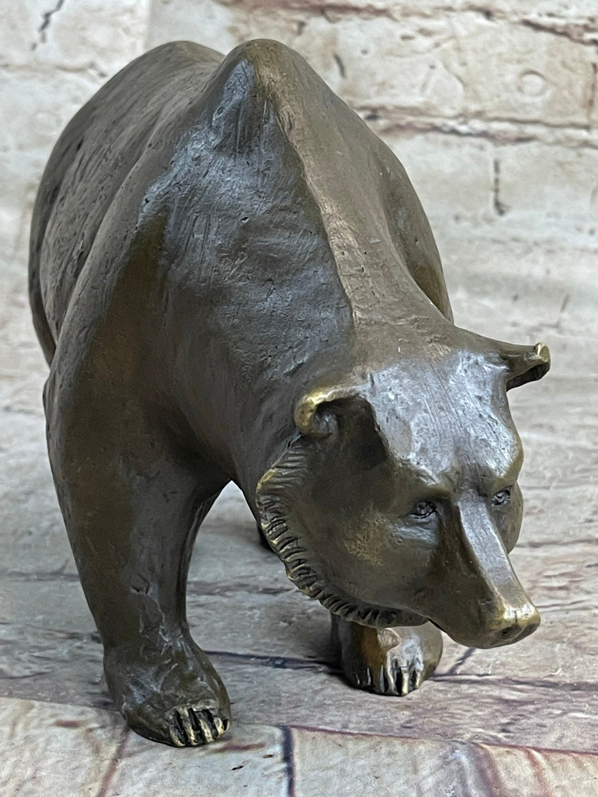 Bronze Sculpture Black Grizzly Bear Mother Cubs Animal Figurine Hand Made Statue