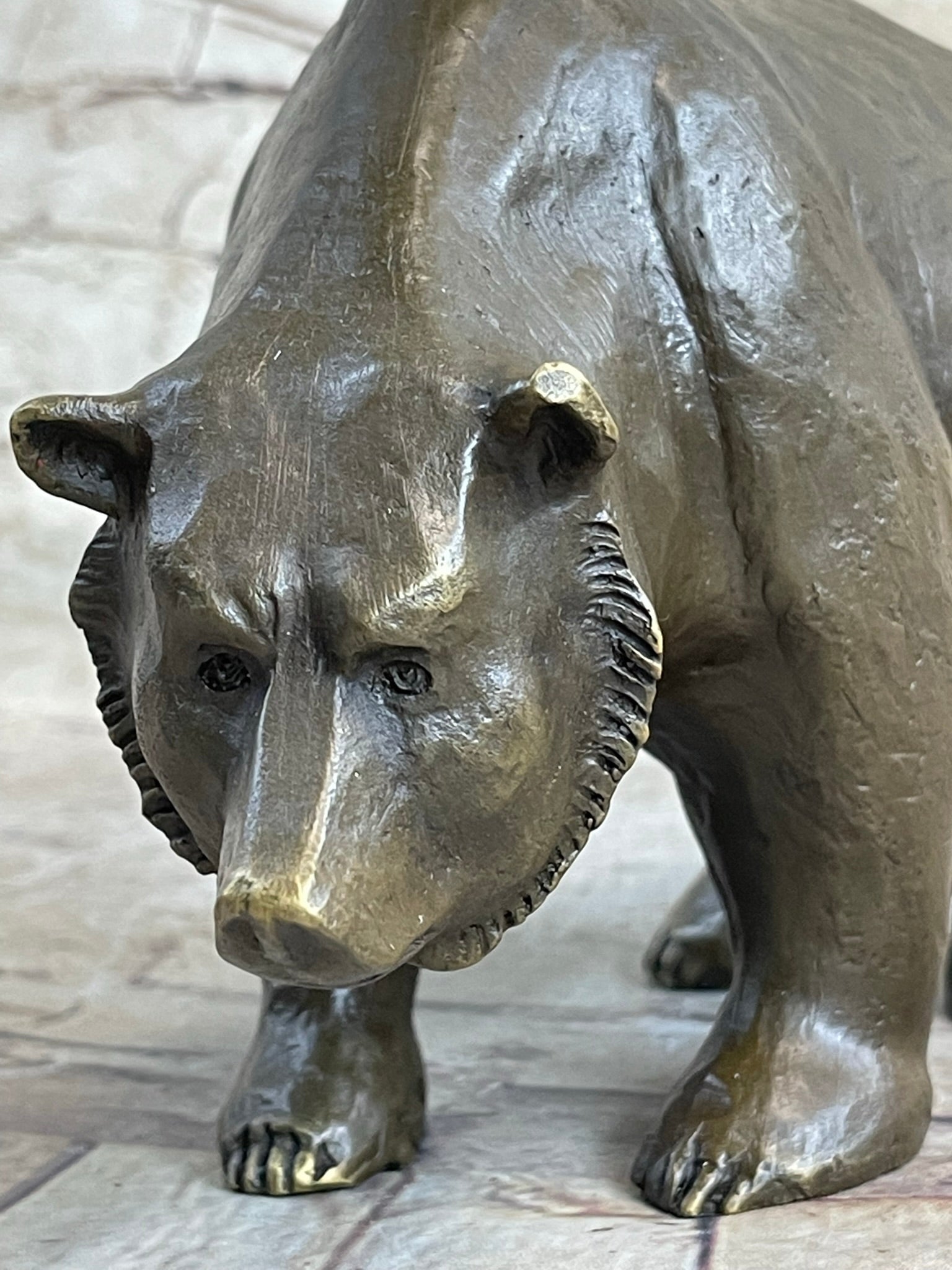 Bronze Sculpture Black Grizzly Bear Mother Cubs Animal Figurine Hand Made Statue