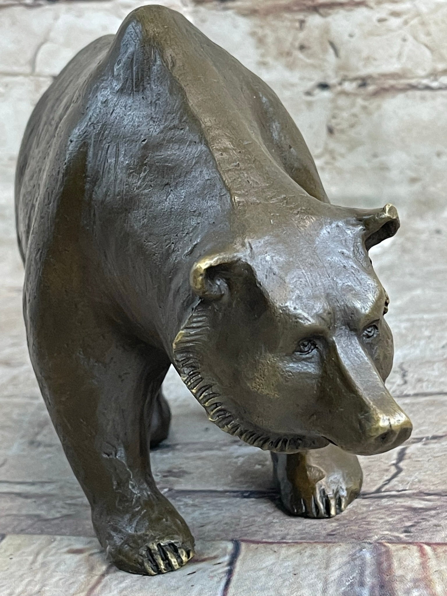 Bronze Sculpture Black Grizzly Bear Mother Cubs Animal Figurine Hand Made Statue
