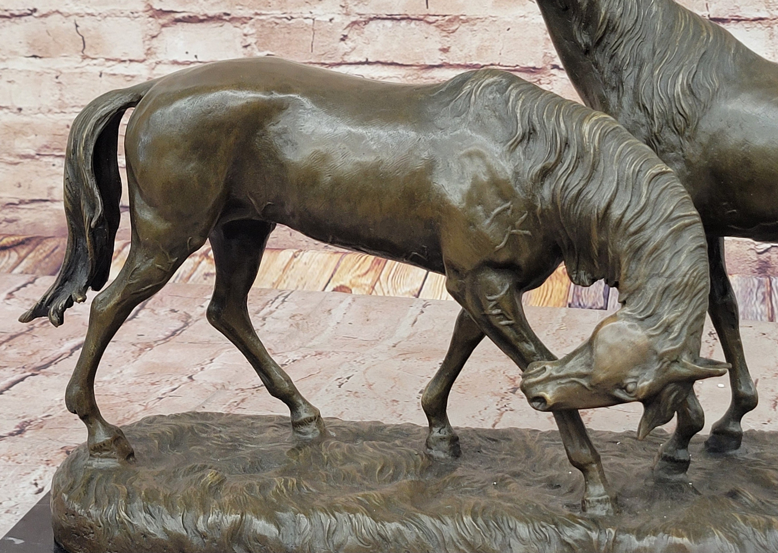 Necking Horses Equestrian Horse Lover Bronze Sculpture Statue Art Figure Marble Base