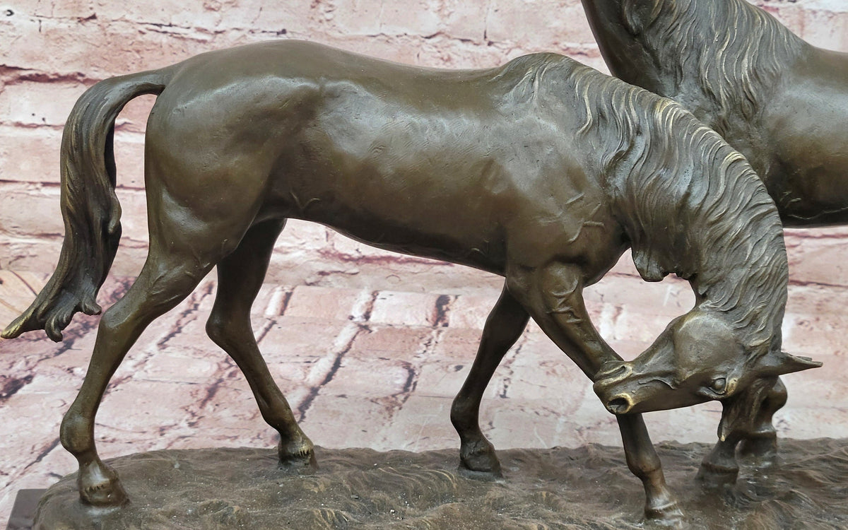 Necking Horses Equestrian Horse Lover Bronze Sculpture Statue Art Figure Marble Base
