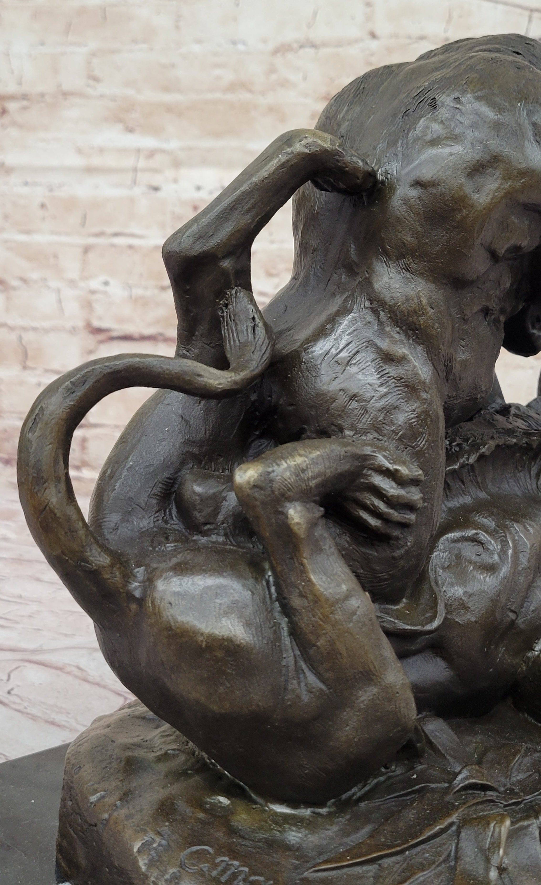 Bronze Sculpture Statue of a Gorilla vs. Lion by Clovis Edmon Masson