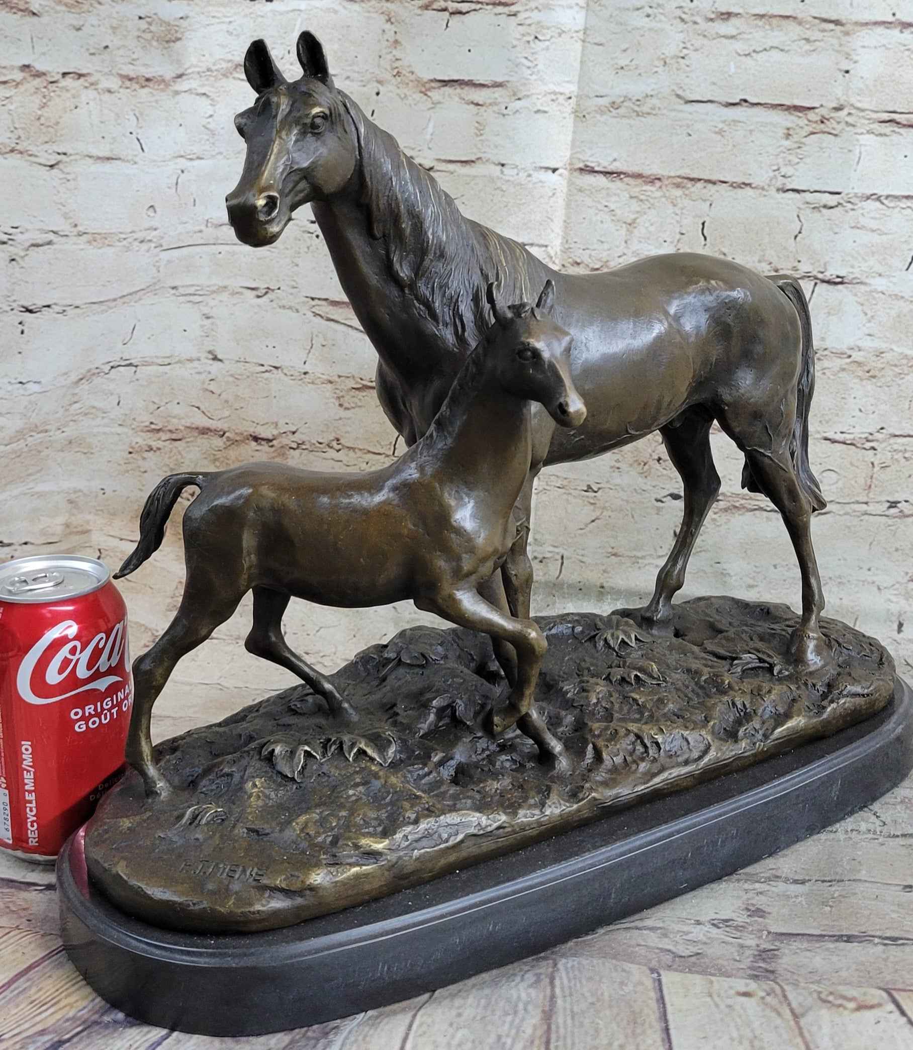 PJ Mene Horse & Foal Bronze Statue Sculpture Figure Equestrian Horses Decor 14" x 17"