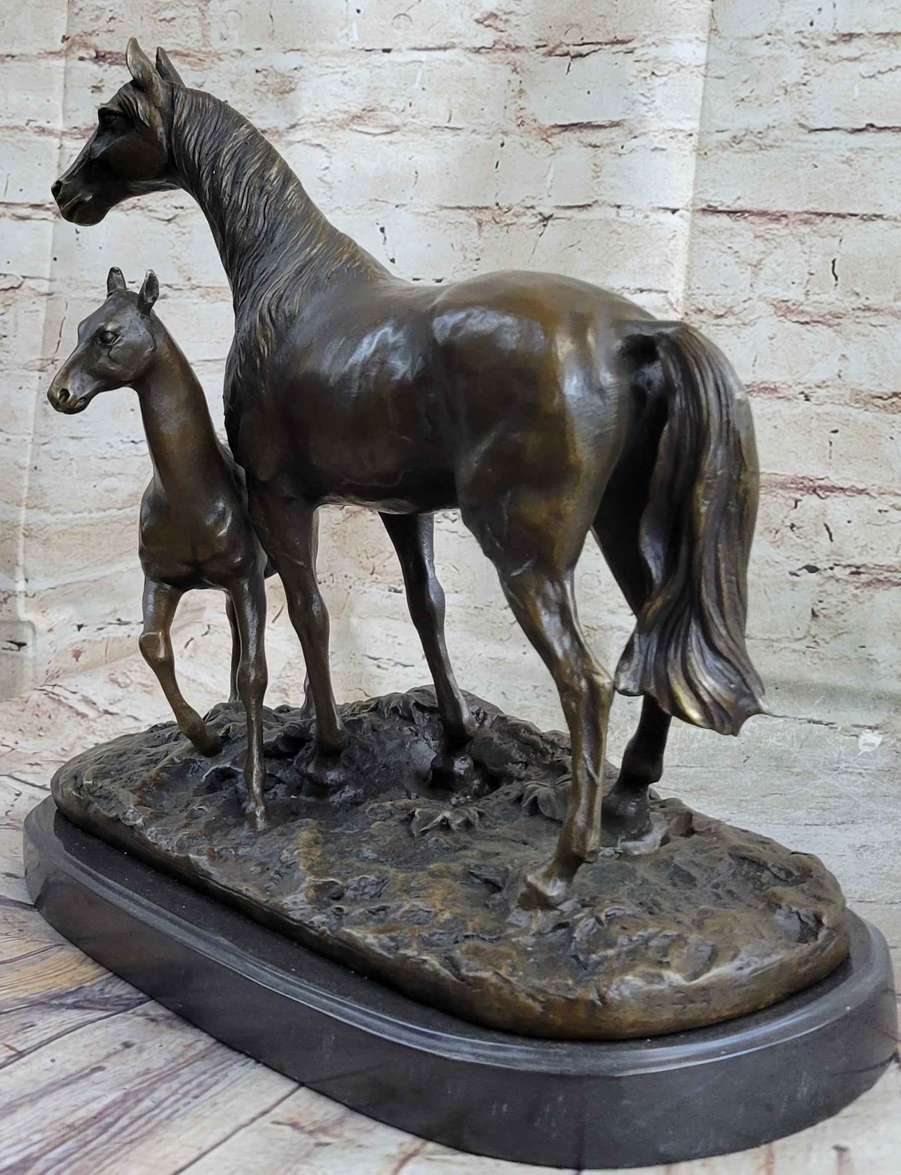 PJ Mene Horse & Foal Bronze Statue Sculpture Figure Equestrian Horses Decor 14" x 17"