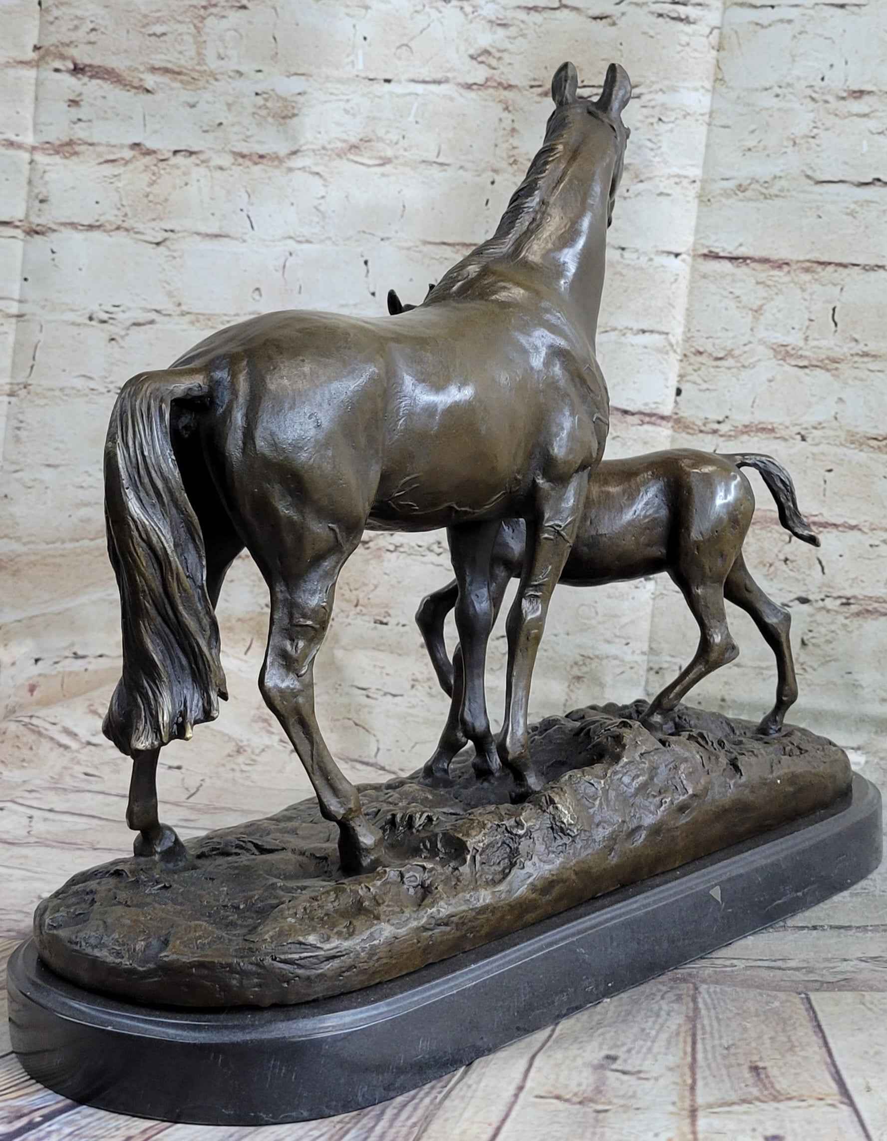 PJ Mene Horse & Foal Bronze Statue Sculpture Figure Equestrian Horses Decor 14" x 17"