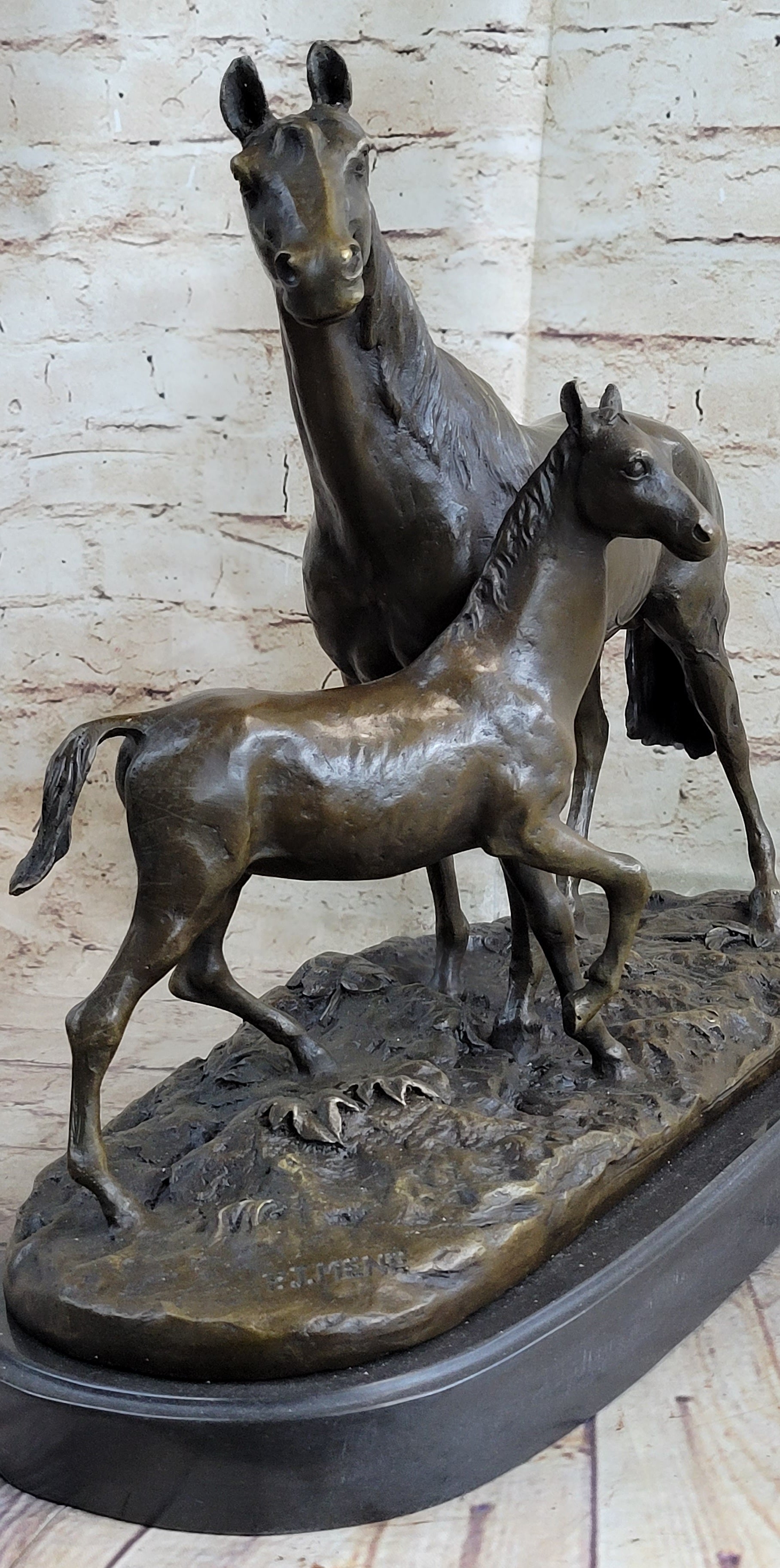PJ Mene Horse & Foal Bronze Statue Sculpture Figure Equestrian Horses Decor 14" x 17"