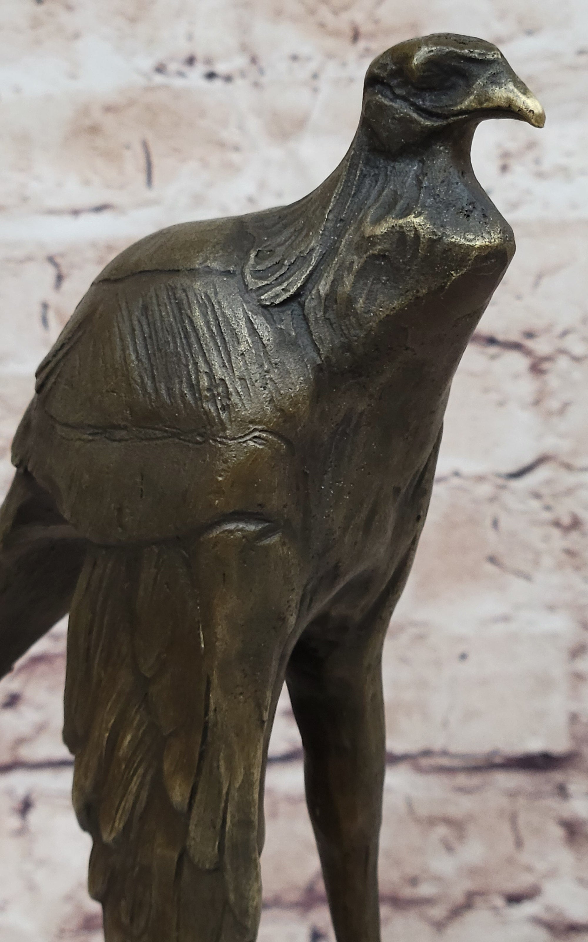 Bird of Prey Vulture Bronze Statue Sculpture Figure on Marble Base 10" x 9"