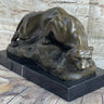 Sabre Tooth Tiger Lion Panther Bronze Sculpture Statue on Marble Base