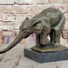 Bronze Elephant Sculpture with Outstretched Trunk; Wildlife Art on Marble Base