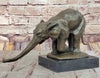 Bronze Elephant Sculpture with Outstretched Trunk; Wildlife Art on Marble Base