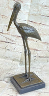 Hot Cast Bronze Stork Egret Bird Bronze Metal Statue Sculpture on Marble Base