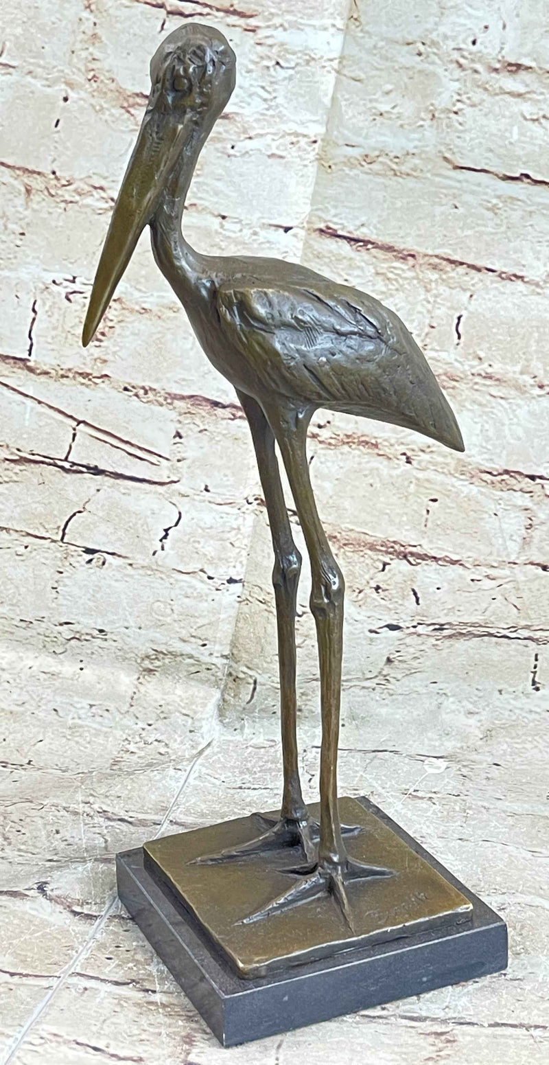 Hot Cast Bronze Stork Egret Bird Bronze Metal Statue Sculpture on Marble Base