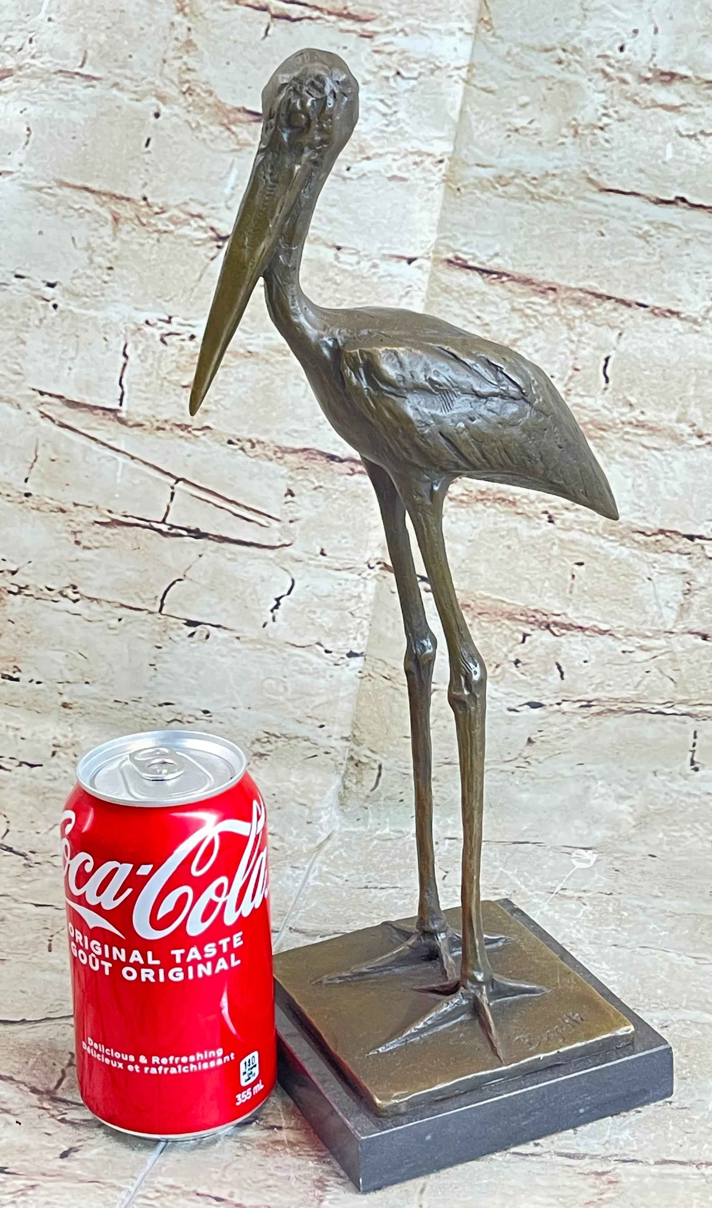 Hot Cast Bronze Stork Egret Bird Bronze Metal Statue Sculpture on Marble Base