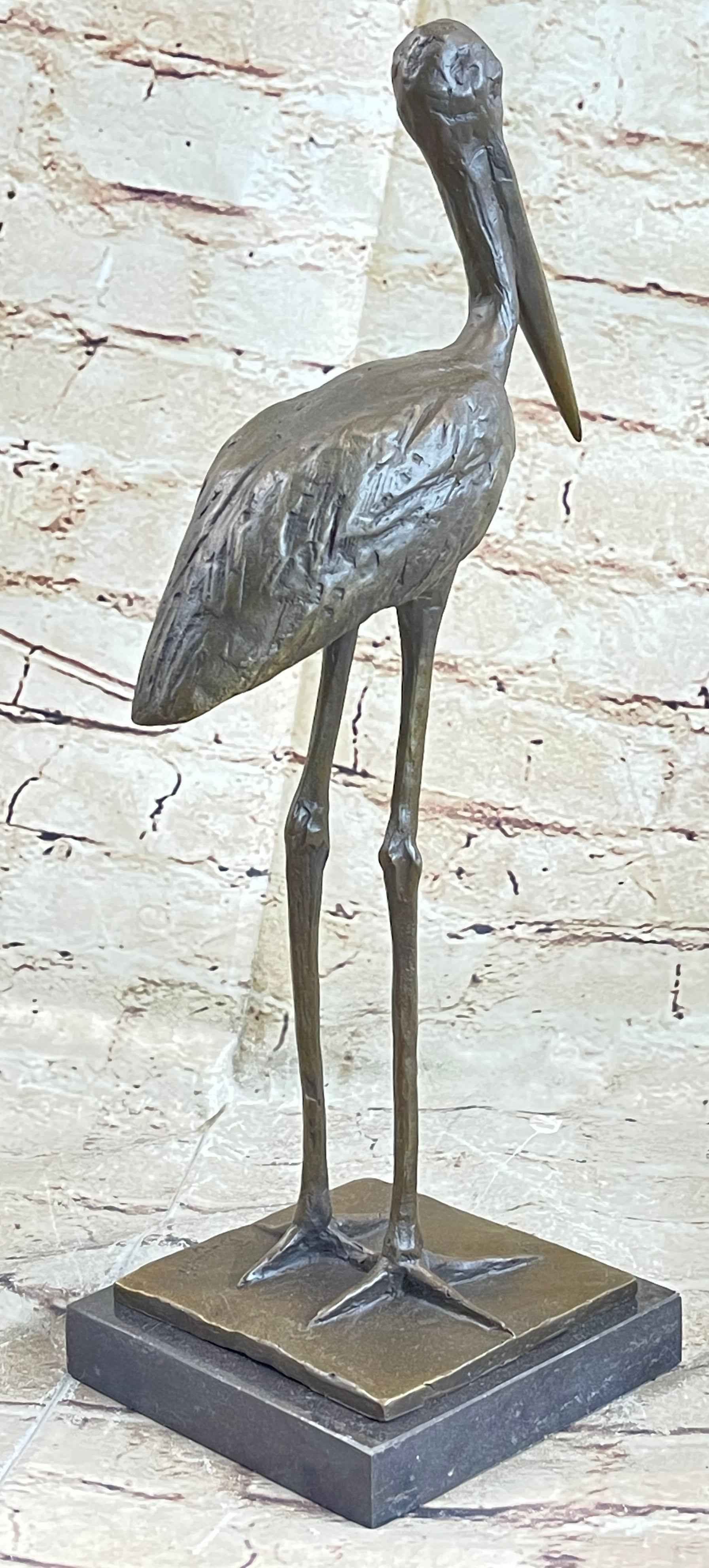 Hot Cast Bronze Stork Egret Bird Bronze Metal Statue Sculpture on Marble Base