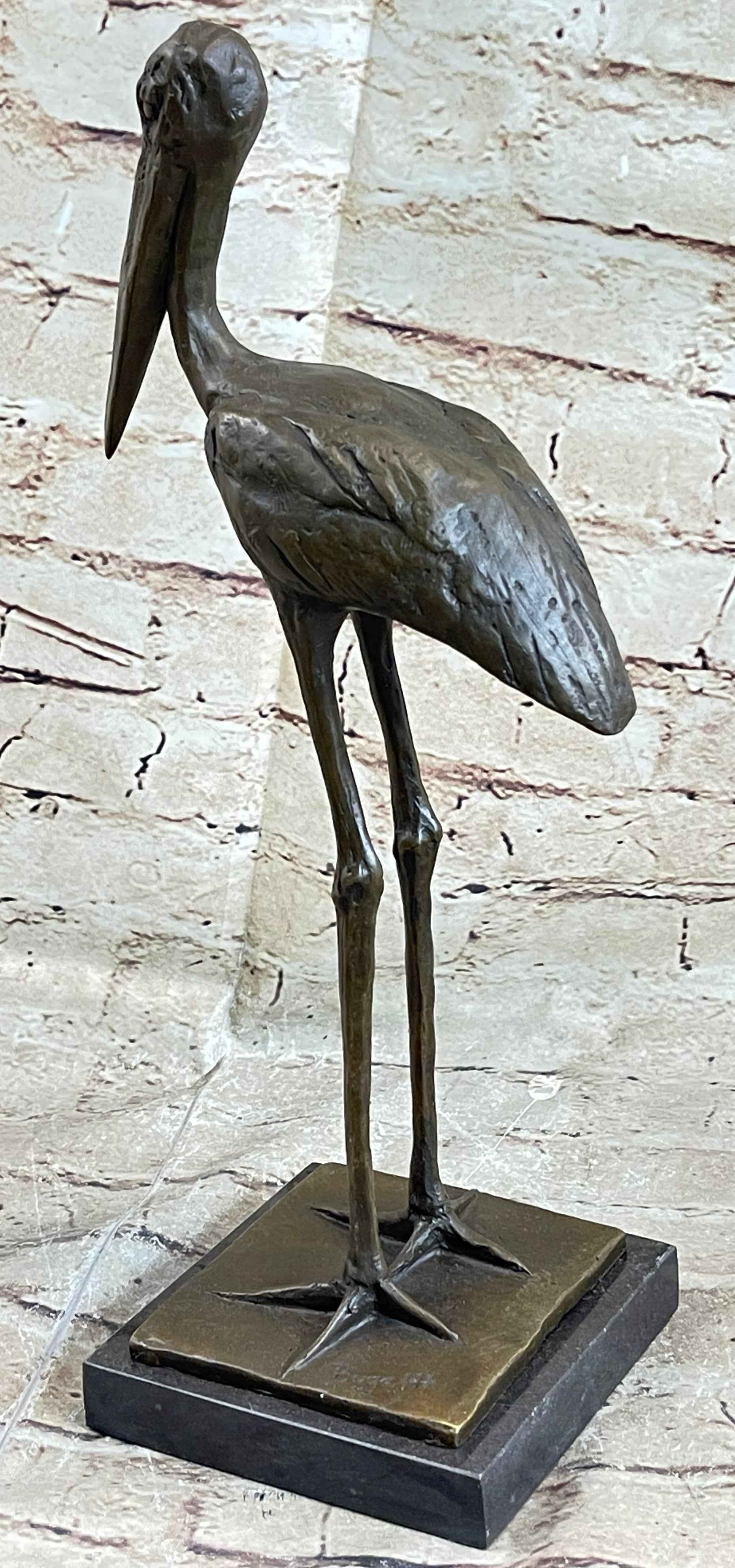 Hot Cast Bronze Stork Egret Bird Bronze Metal Statue Sculpture on Marble Base